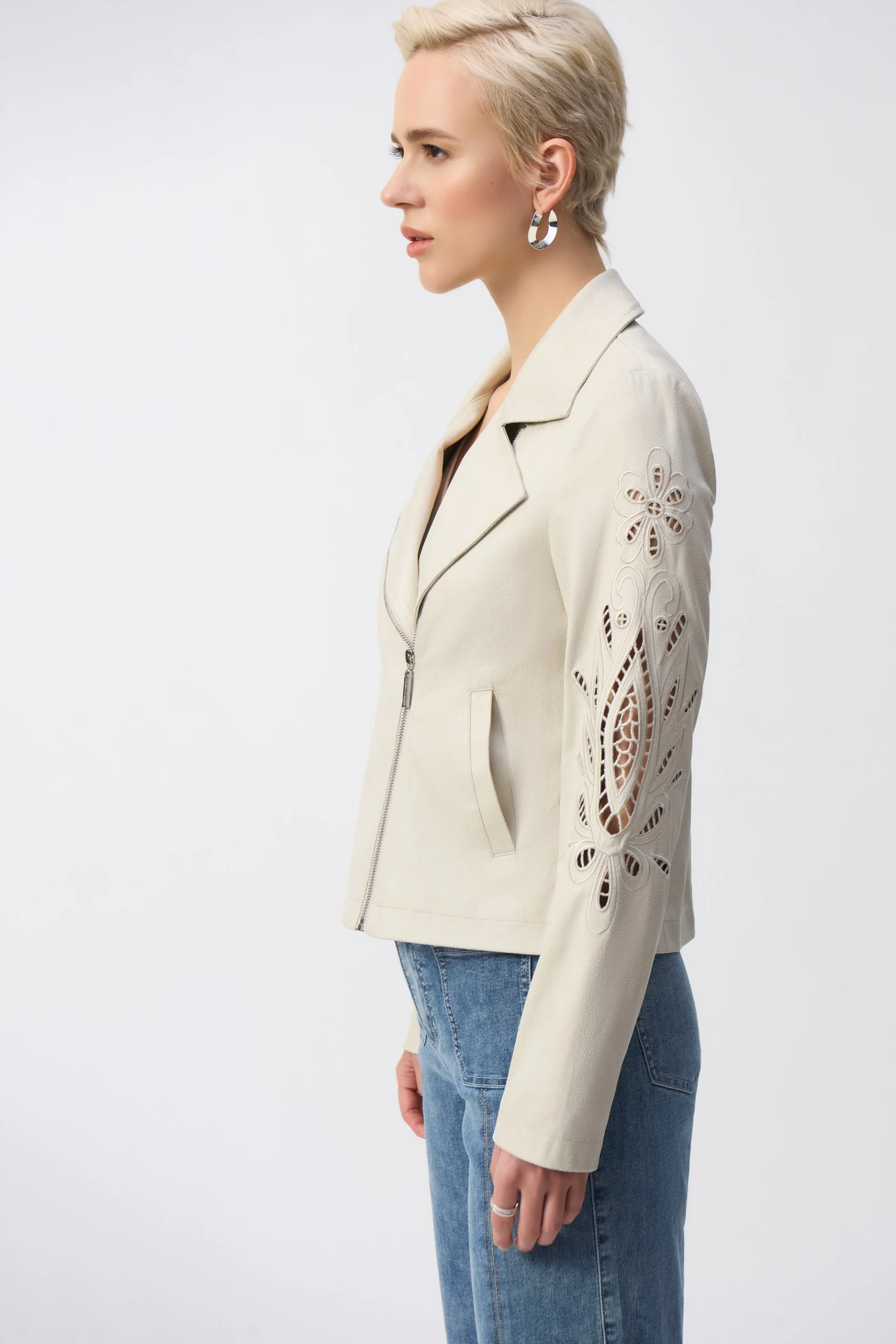 Joseph Ribkoff Foiled Faux-Suede Moto Jacket Style 251936 - Image 3