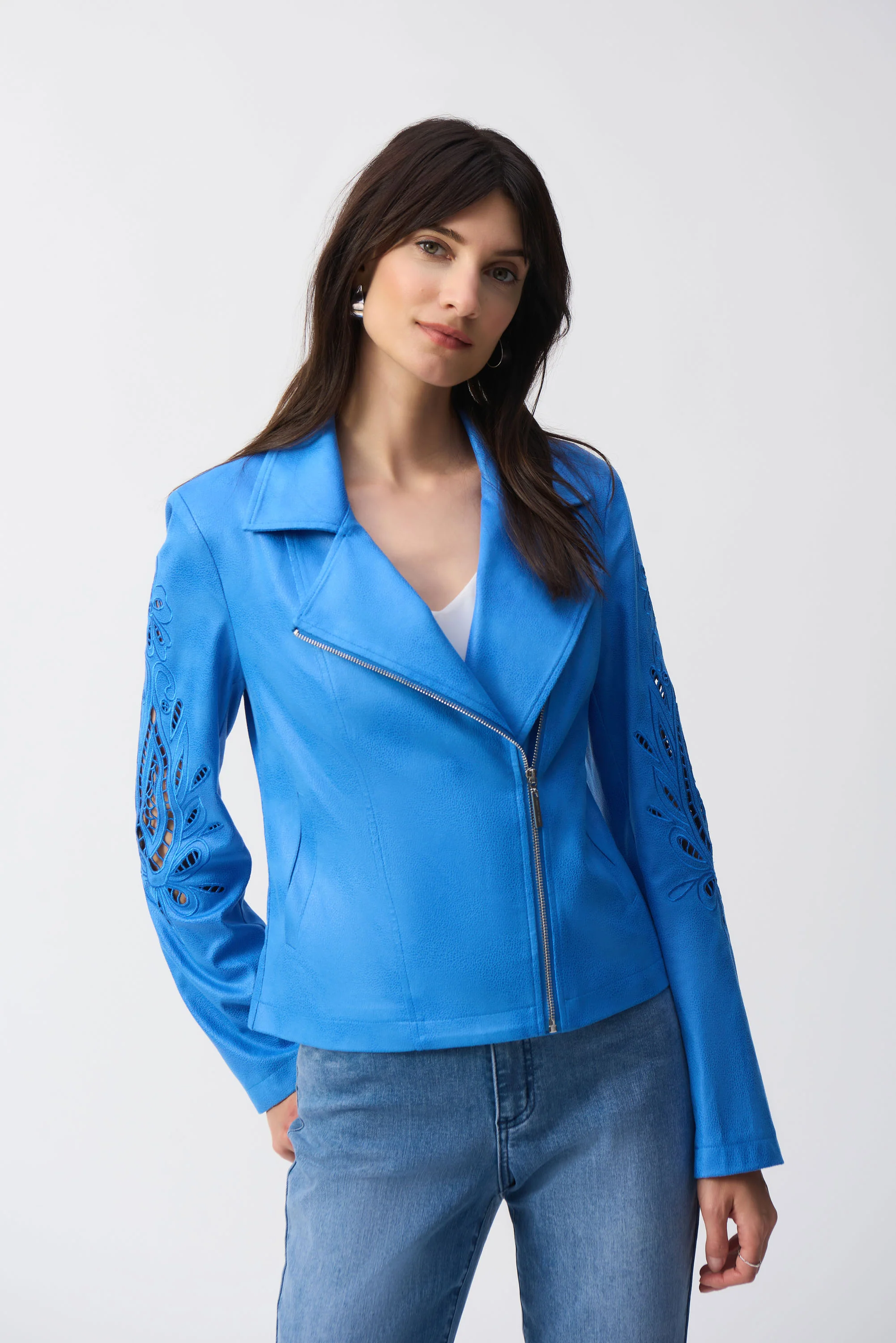 Joseph Ribkoff Foiled Faux-Suede Moto Jacket Style 251936 - Image 5