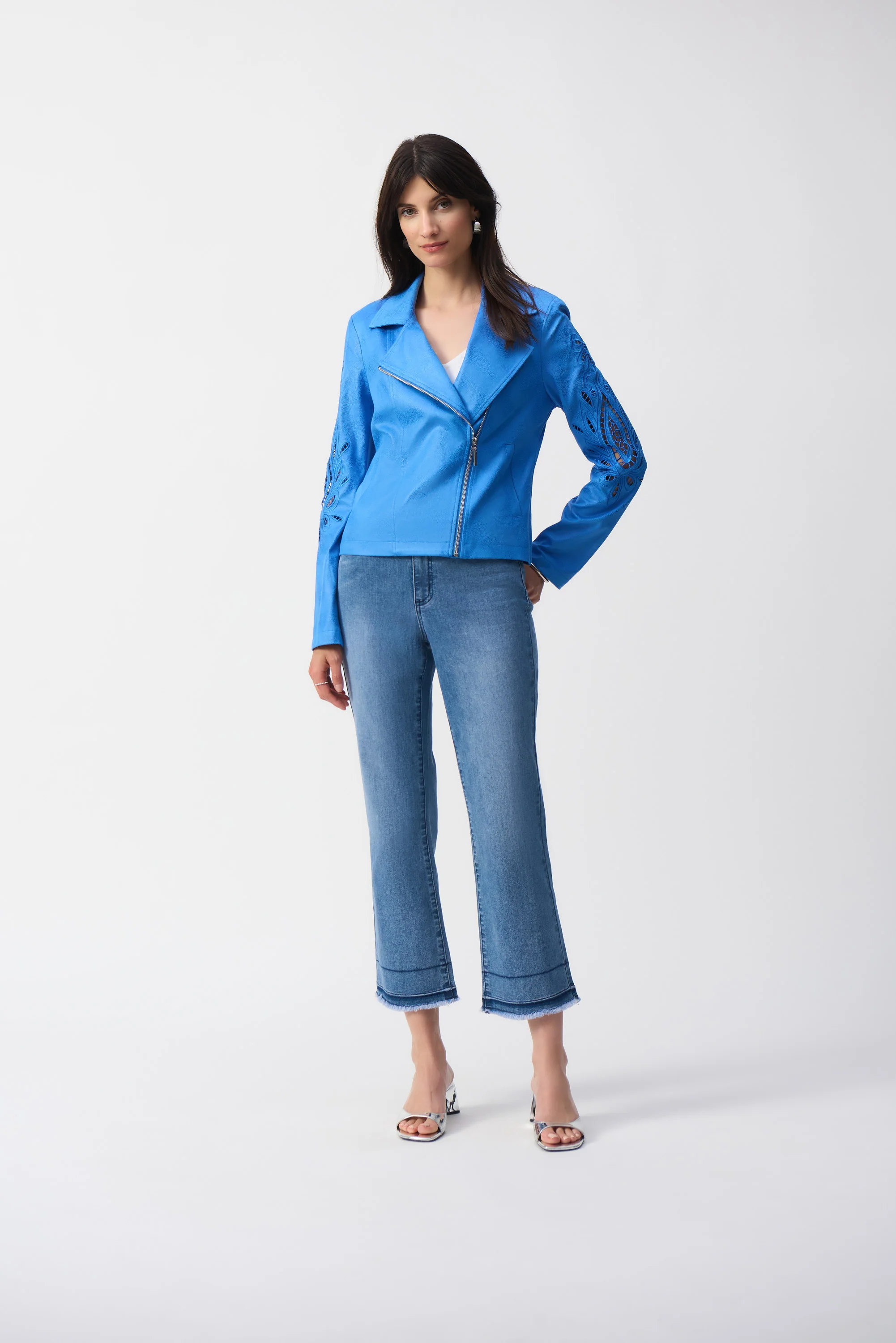 Joseph Ribkoff Foiled Faux-Suede Moto Jacket Style 251936 - Image 6