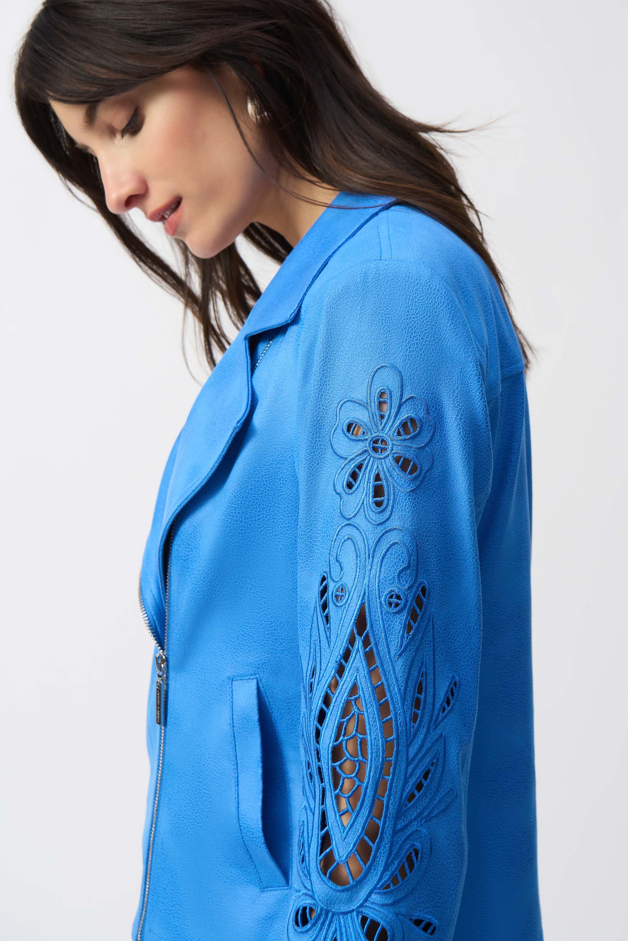 Joseph Ribkoff Foiled Faux-Suede Moto Jacket Style 251936 - Image 8