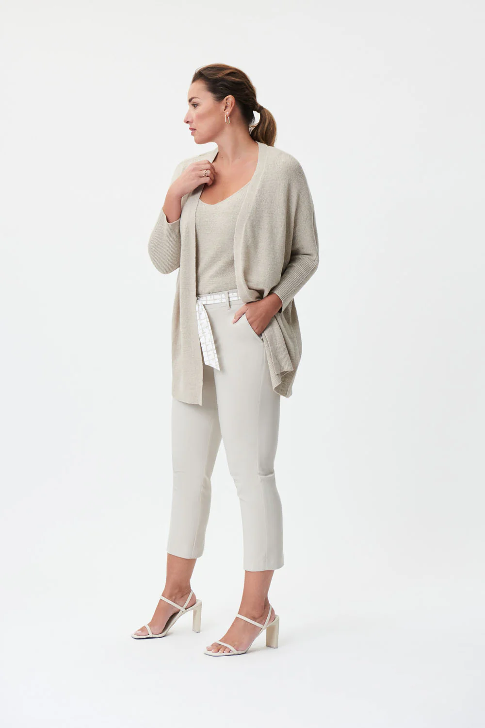 Joseph Ribkoff Moonstone/Multi Cropped Pants With Belt and Sash Style 232021 - Image 4