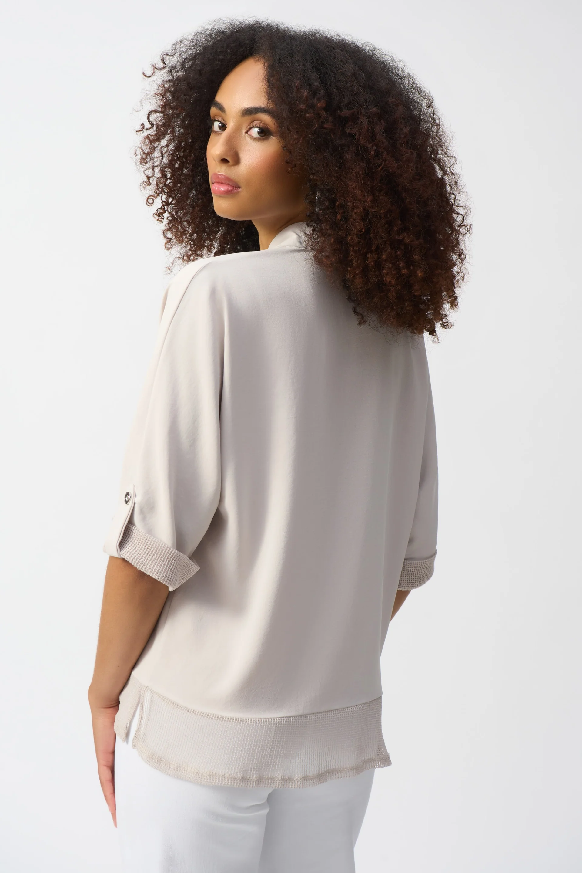 Joseph Ribkoff Moonstone Woven and Mesh Boxy Top Style 251086 - Image 3