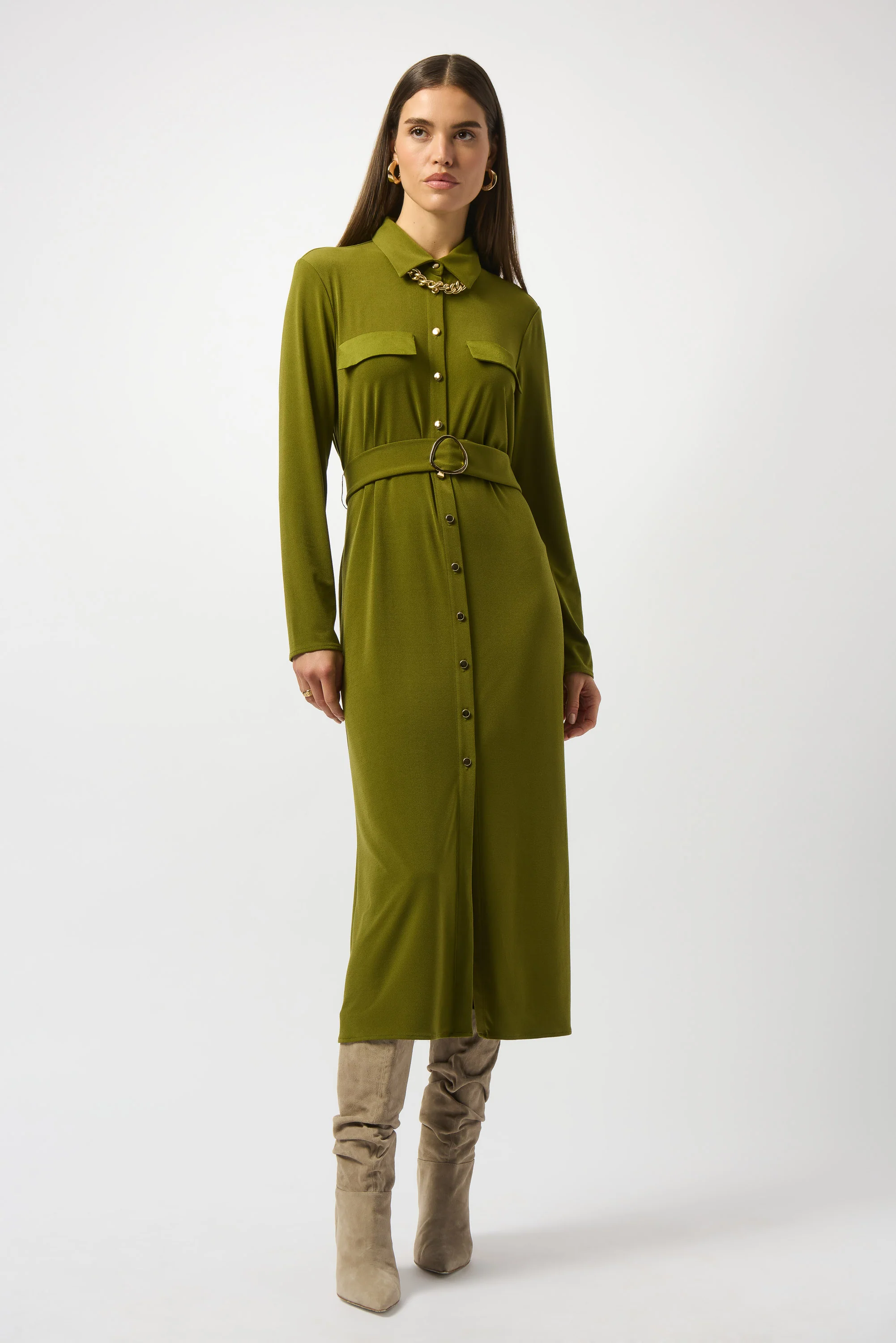 Joseph RIbkoff Moss Crepe And Satin Straight Shirt Dress Style 253244 - Image 2