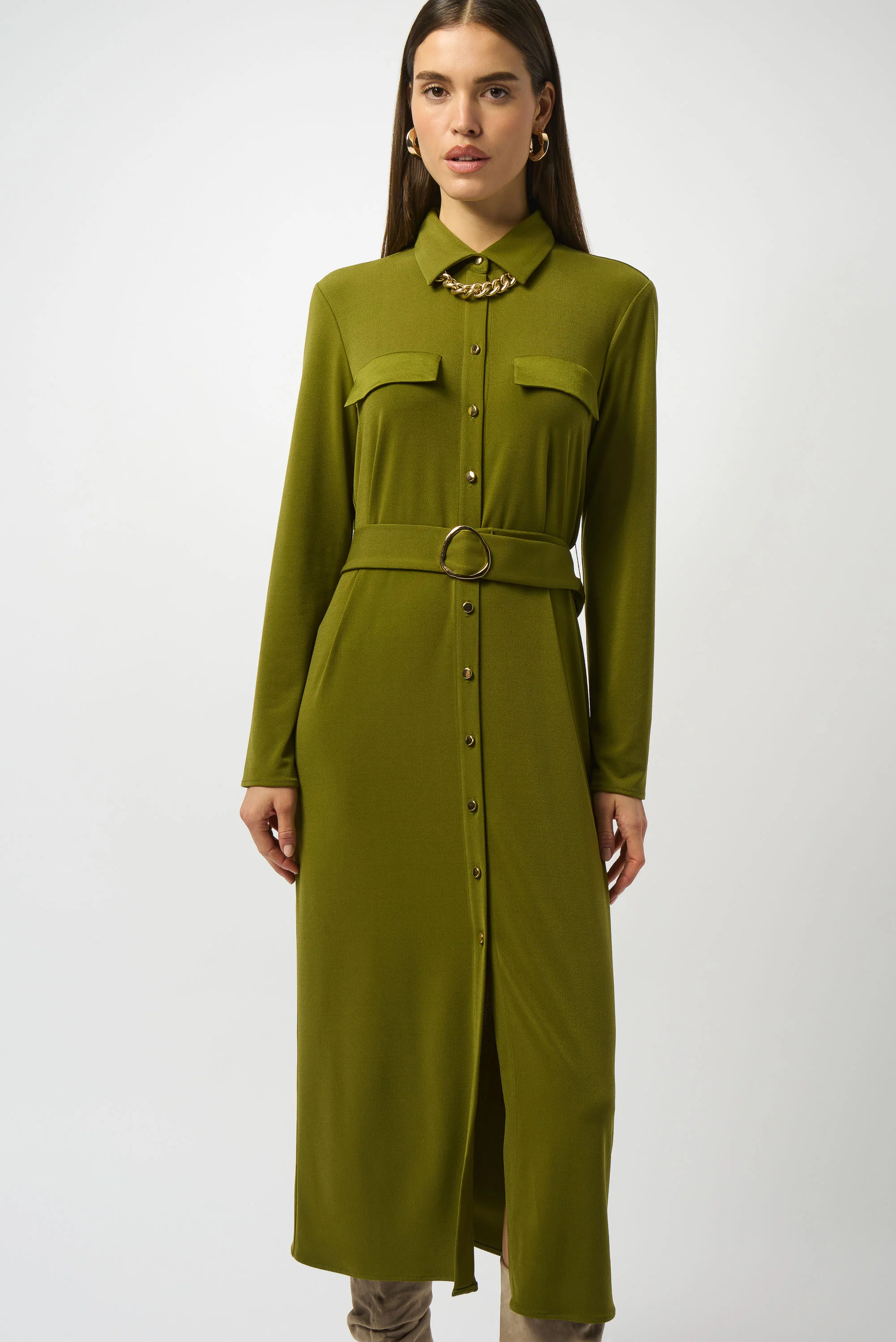 Joseph RIbkoff Moss Crepe And Satin Straight Shirt Dress Style 253244 - Image 3