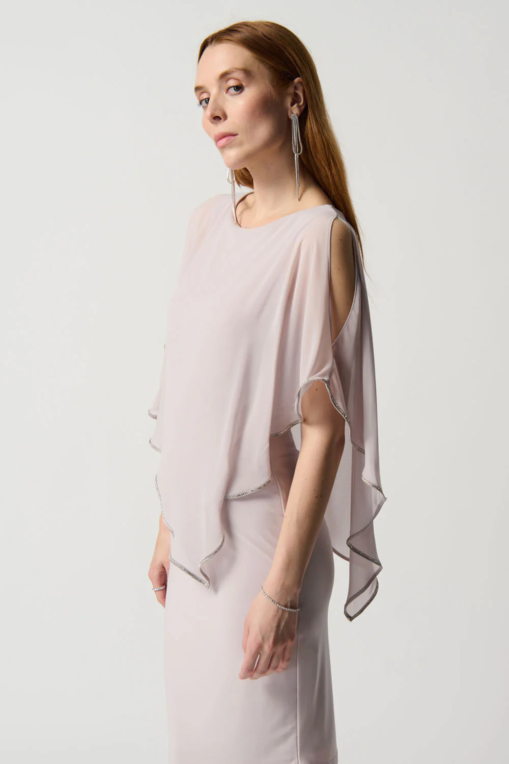 Joseph Ribkoff Mother of Pearl Chiffon And Silky Knit Sheath Dress Style 223762 - Image 2