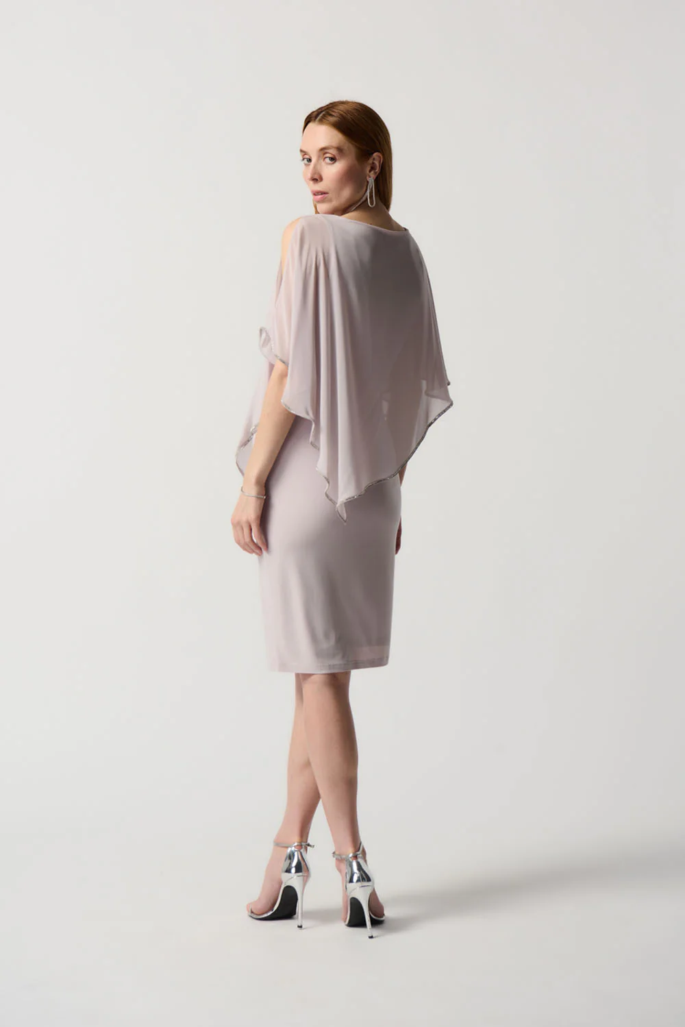 Joseph Ribkoff Mother of Pearl Chiffon And Silky Knit Sheath Dress Style 223762 - Image 3