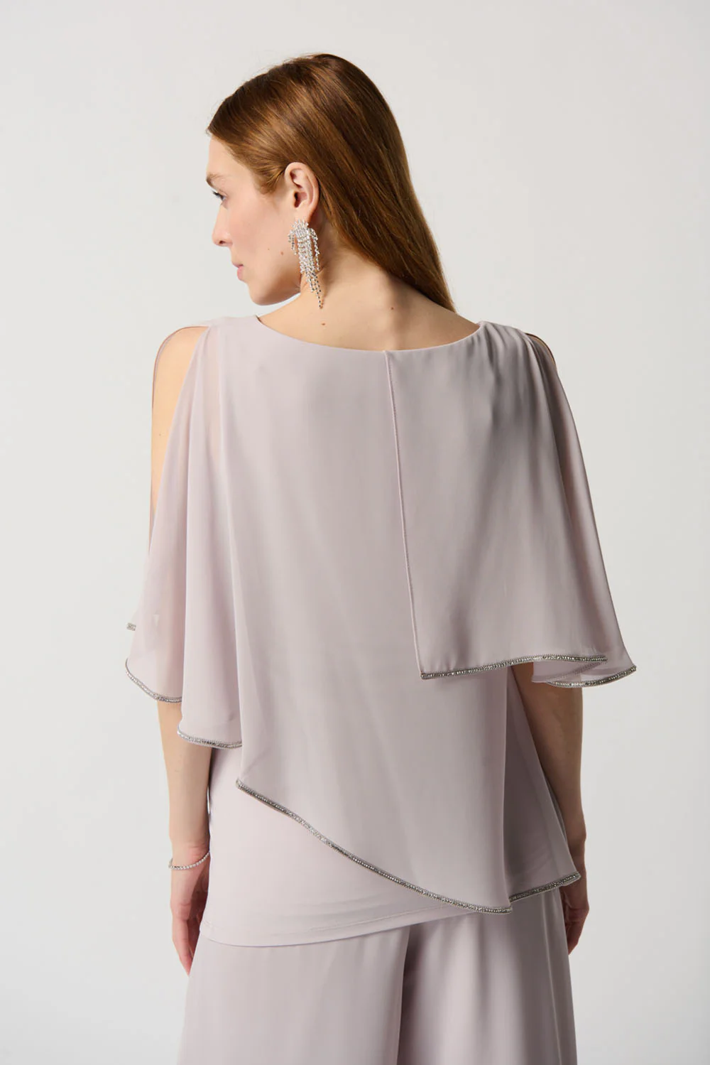 Joseph Ribkoff Mother of Pearl Chiffon Poncho-Style V-Neck Top Style 231720 - Image 2