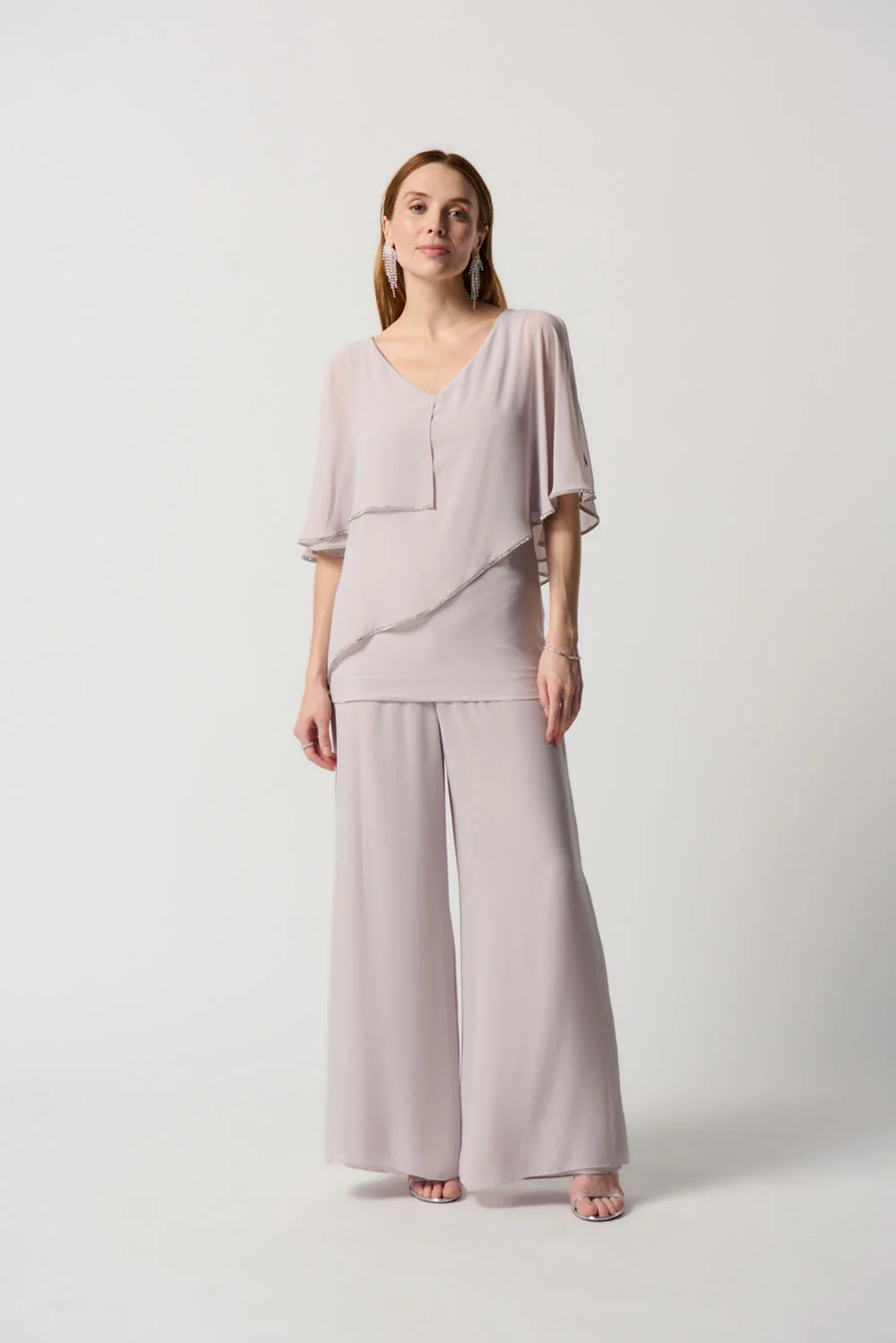 Joseph Ribkoff Mother of Pearl Chiffon Poncho-Style V-Neck Top Style 231720 - Image 3