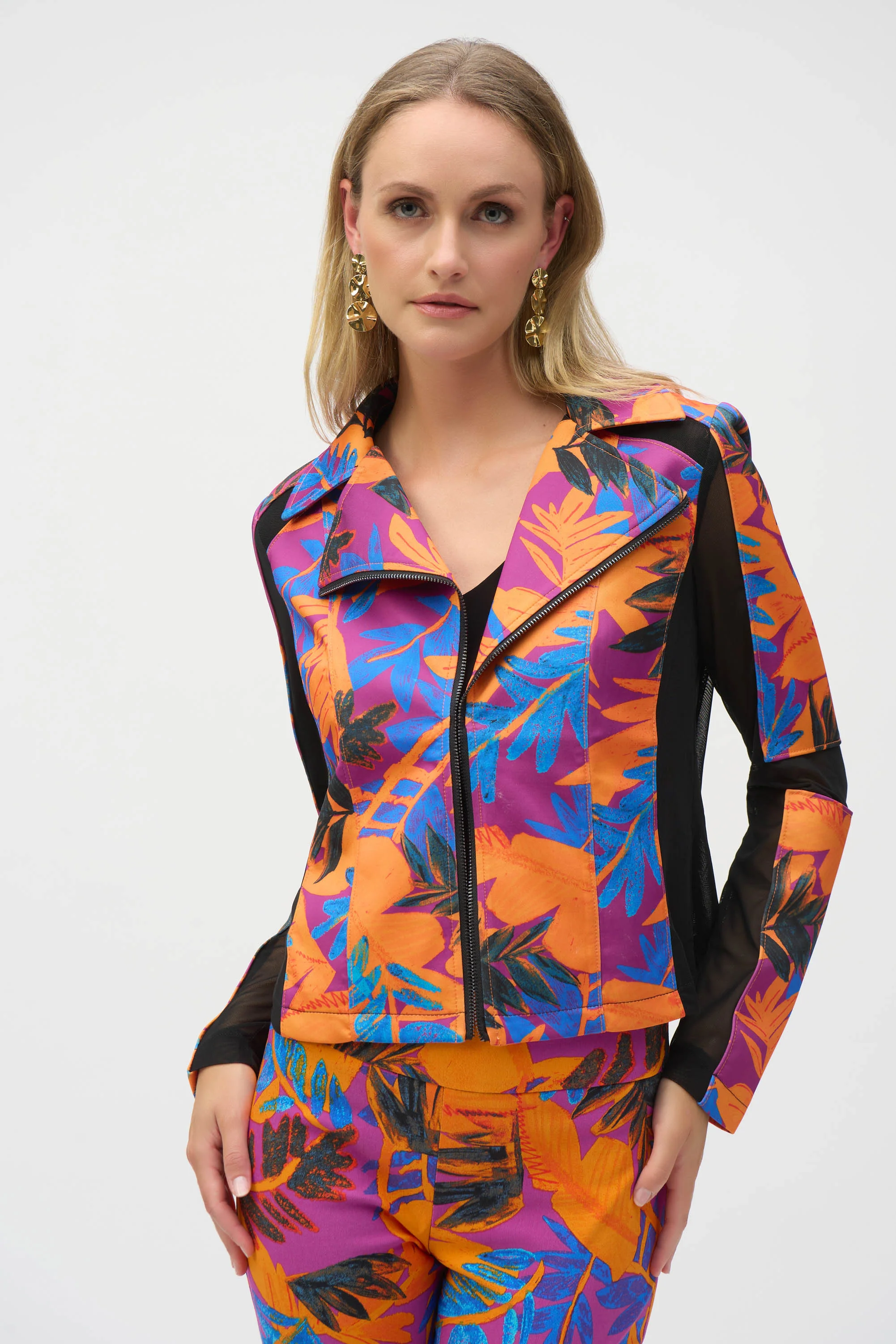 Joseph Ribkoff Multi Scuba Tropical Print Fitted Jacket Style 252919