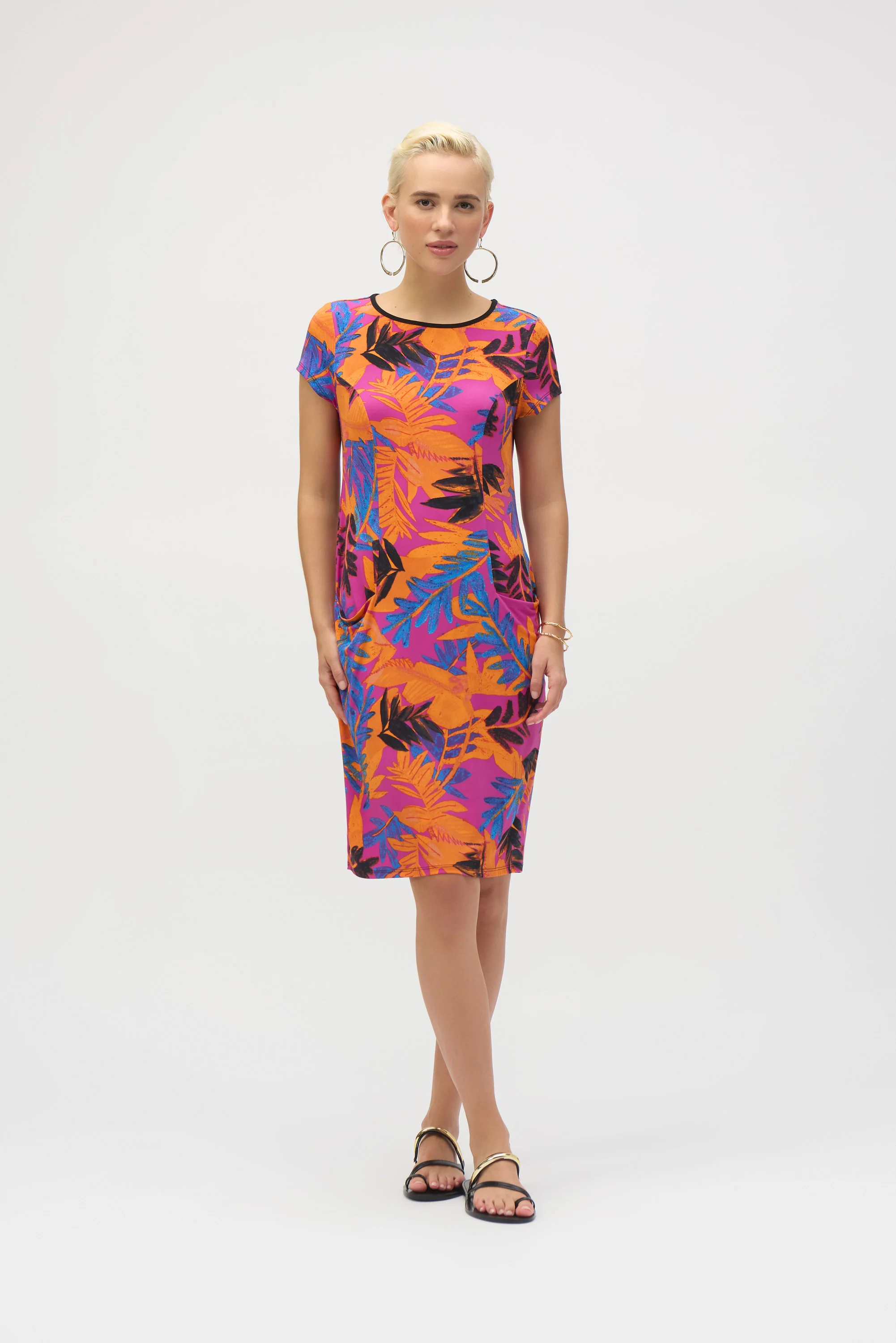 Joseph Ribkoff Multi Silky Knit Tropical Print Sheath Dress Style 252223