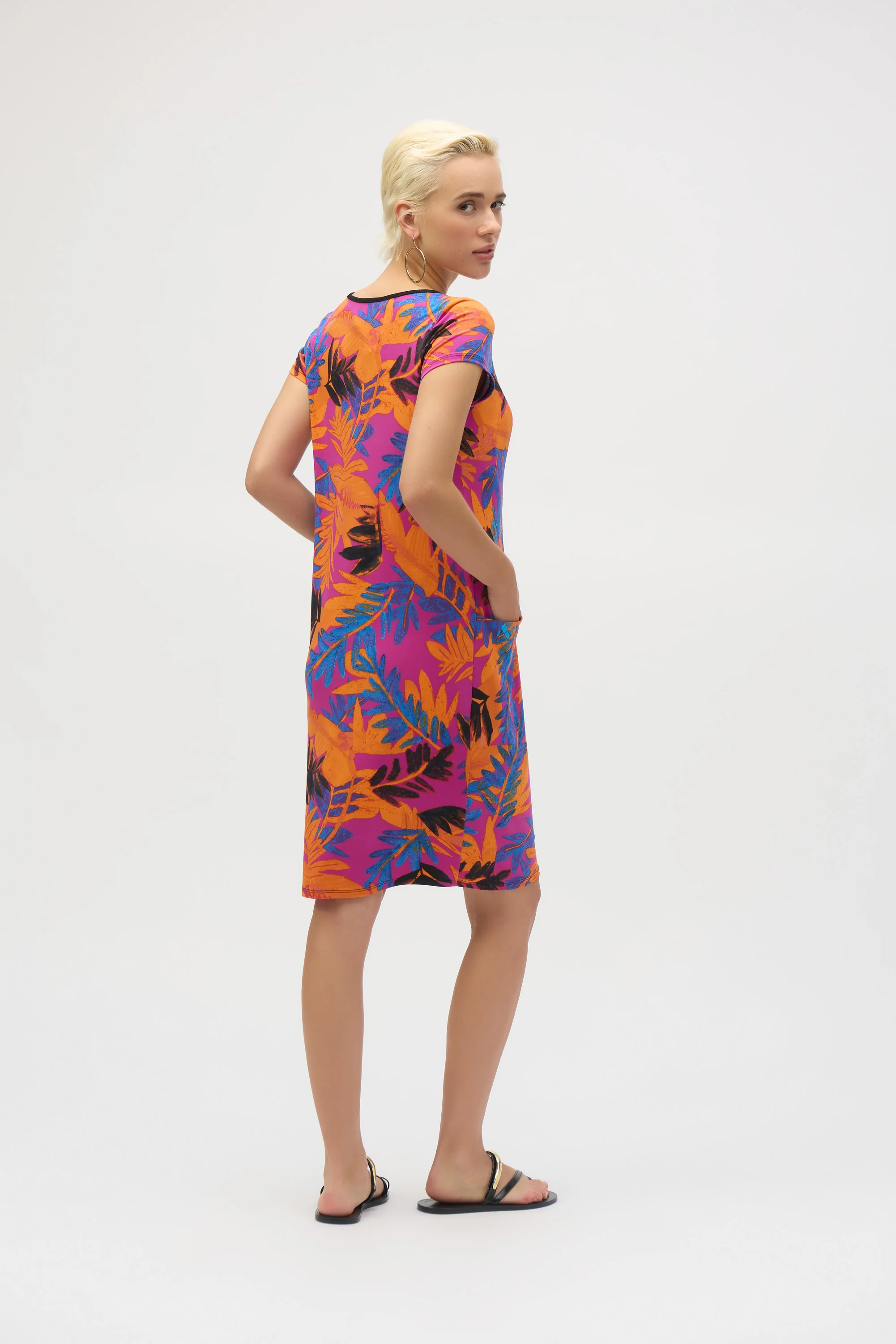 Joseph Ribkoff Multi Silky Knit Tropical Print Sheath Dress Style 252223 - Image 3