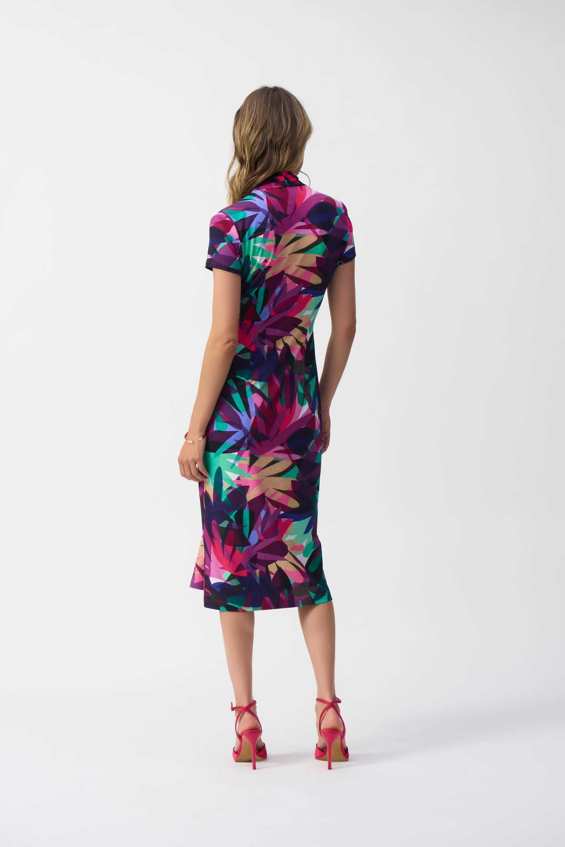Joseph Ribkoff Multi Silky Knit Tropical Print Wrap Dress Style 251042 - Image 6