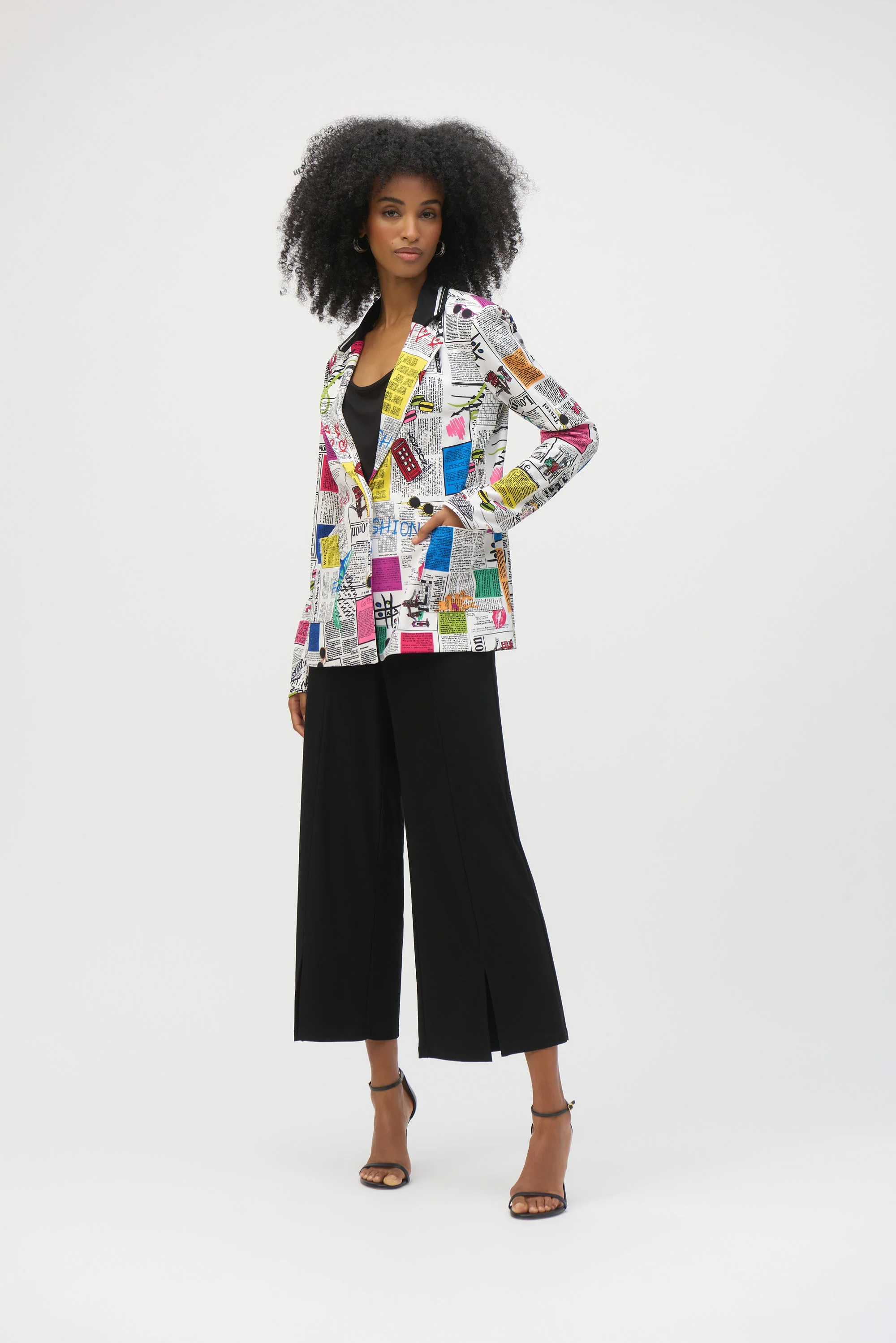 Joseph Ribkoff Multi Silky Knit Word Print Fitted Blazer Style 252088 - Image 5
