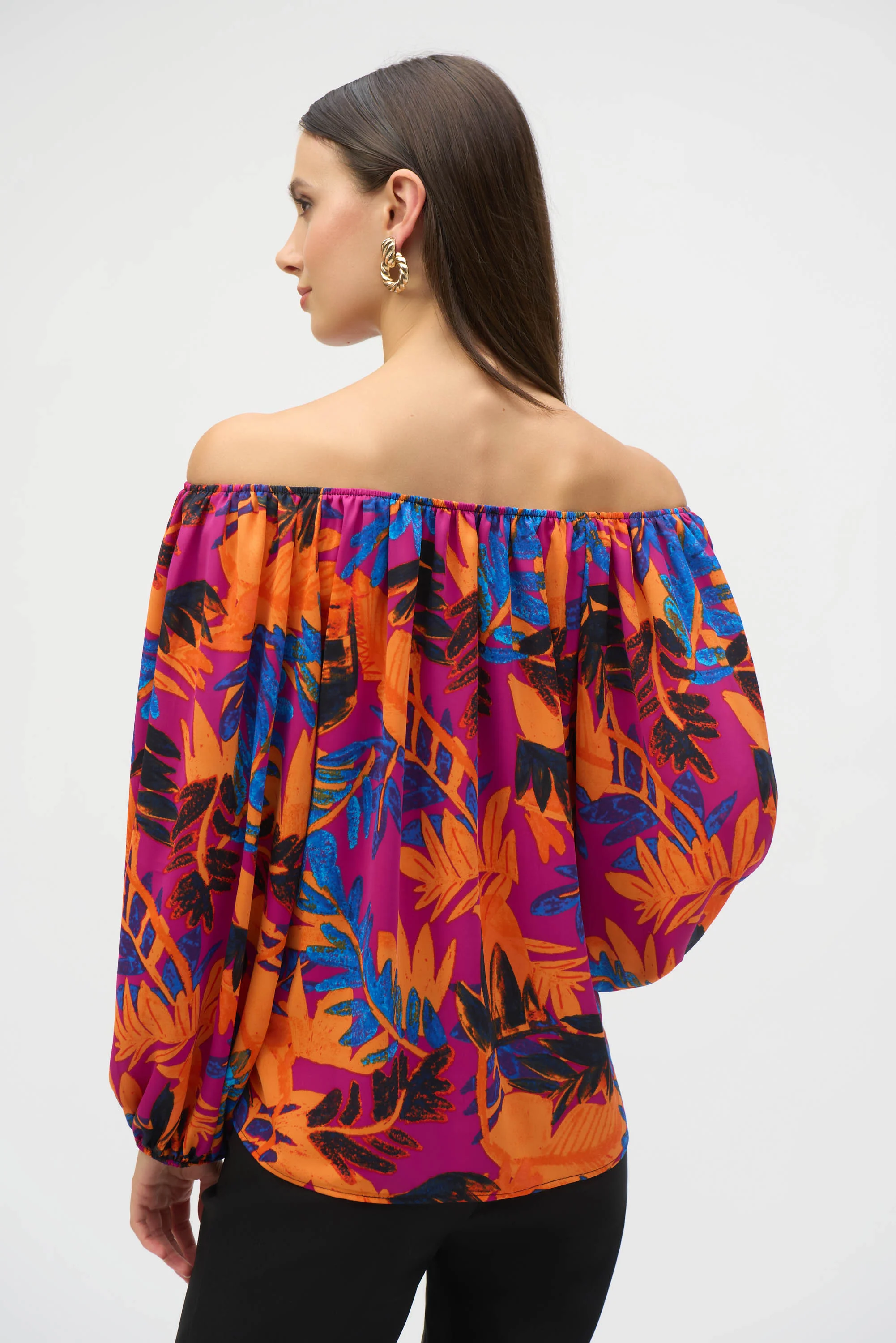 Joseph Ribkoff Multi Woven Tropical Print Flared Top Style 252162 - Image 3
