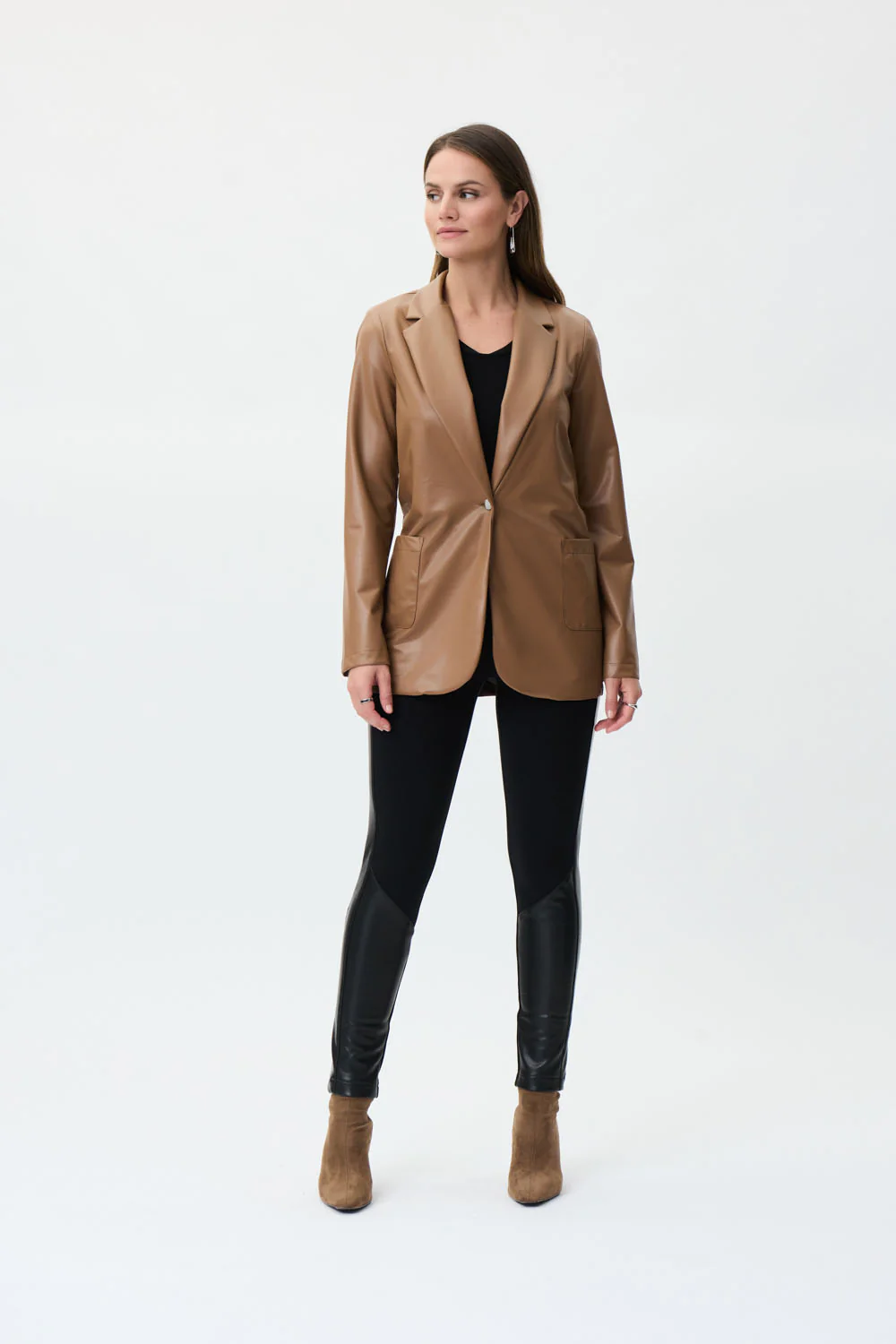 Joseph Ribkoff Nutmeg Faux Leather Blazer Style 223090 - Image 4