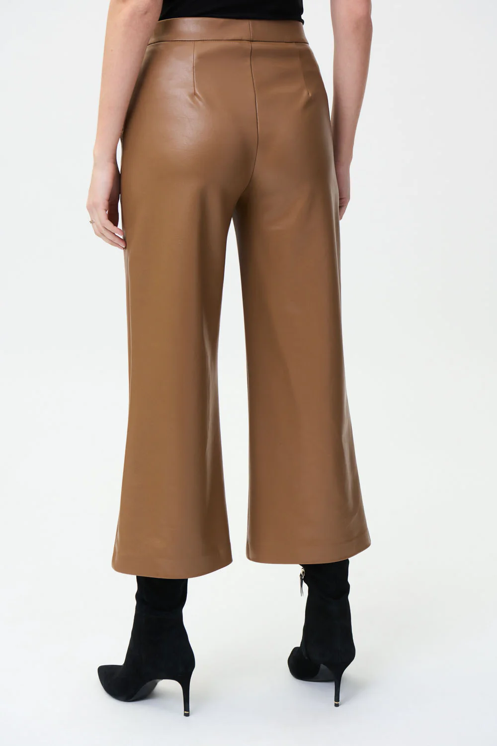 Joseph Ribkoff Nutmeg Faux Leather Flared 3/4 Length Pants Style 224016 - Image 3