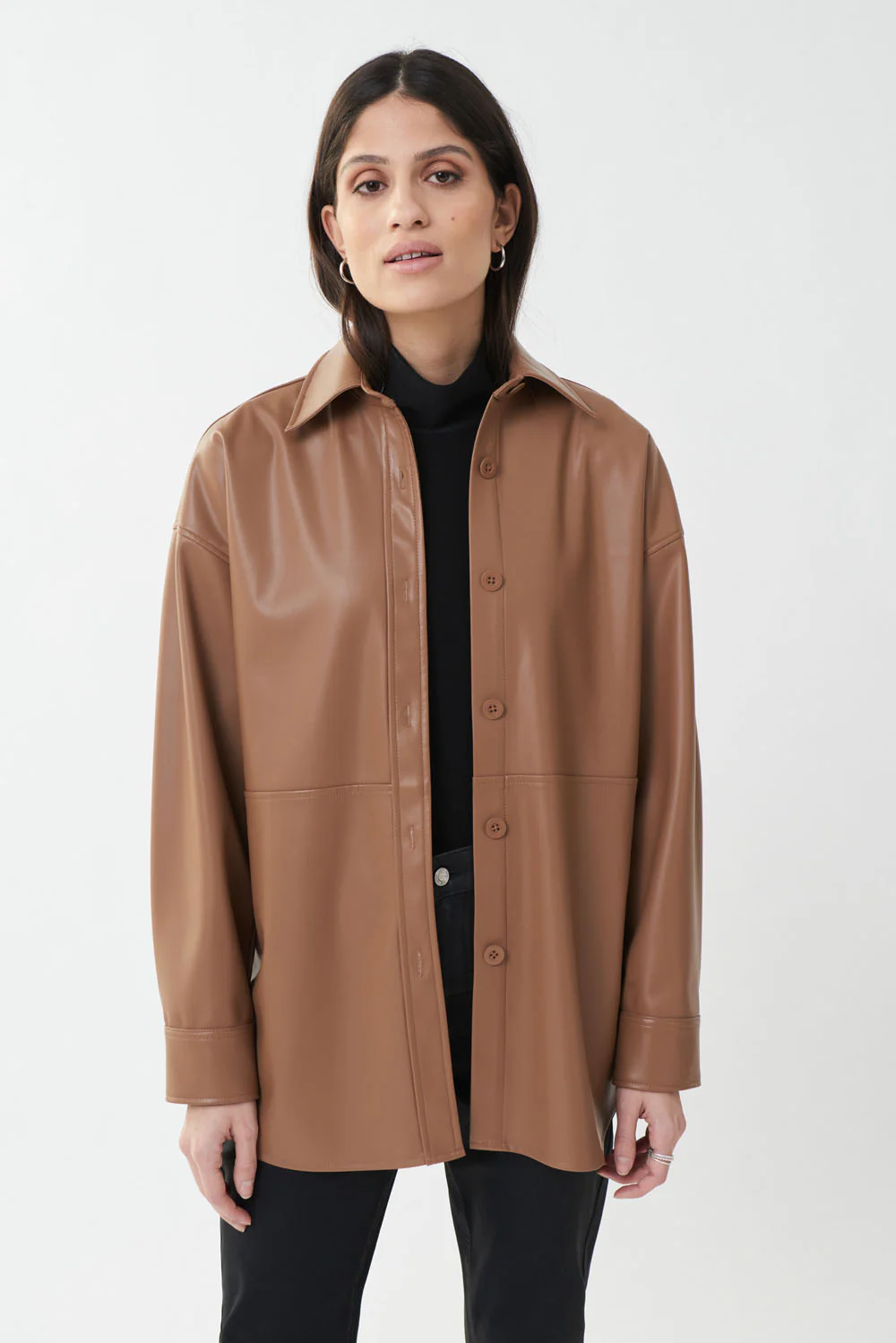 Joseph Ribkoff Nutmeg Faux Leather Top Style 223917 - Image 2
