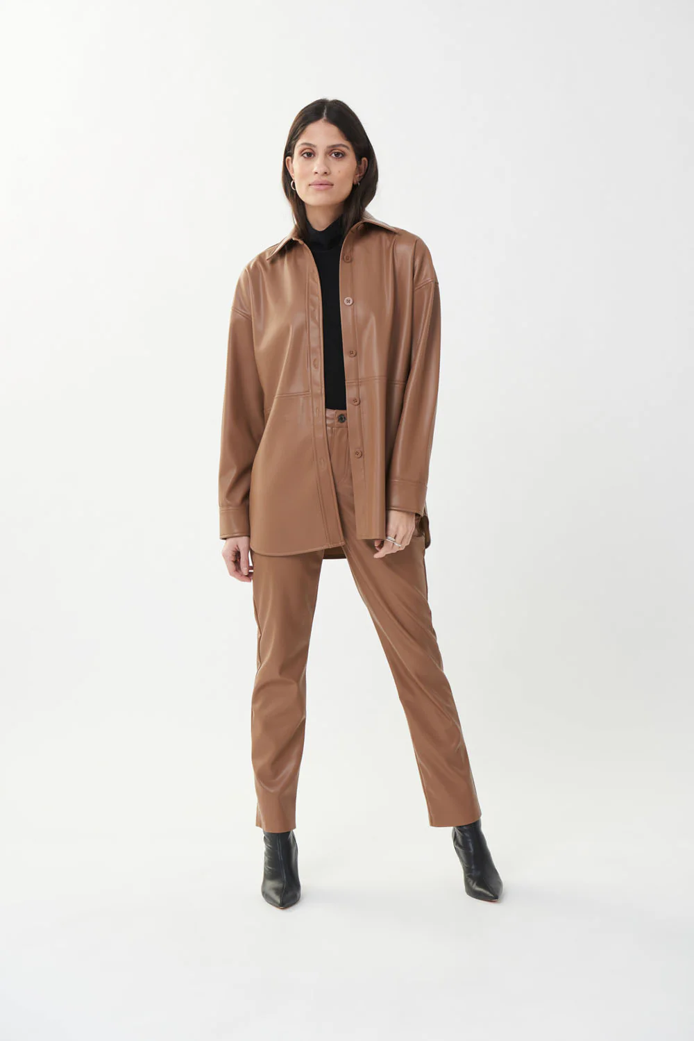 Joseph Ribkoff Nutmeg Faux Leather Top Style 223917 - Image 4