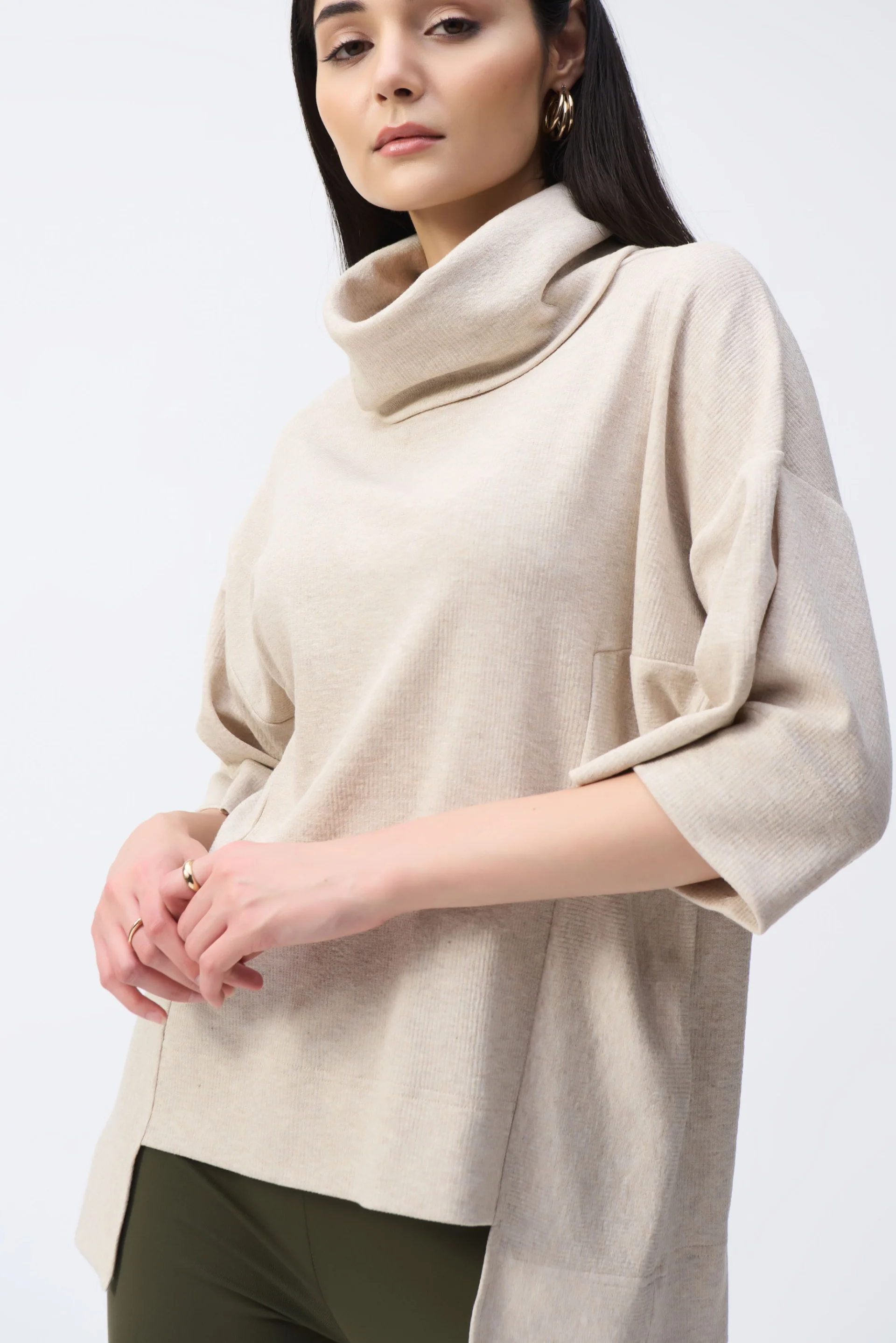Joseph Ribkoff Oatmeal/Vanilla Long Boxy Top Style 243165 - Image 2