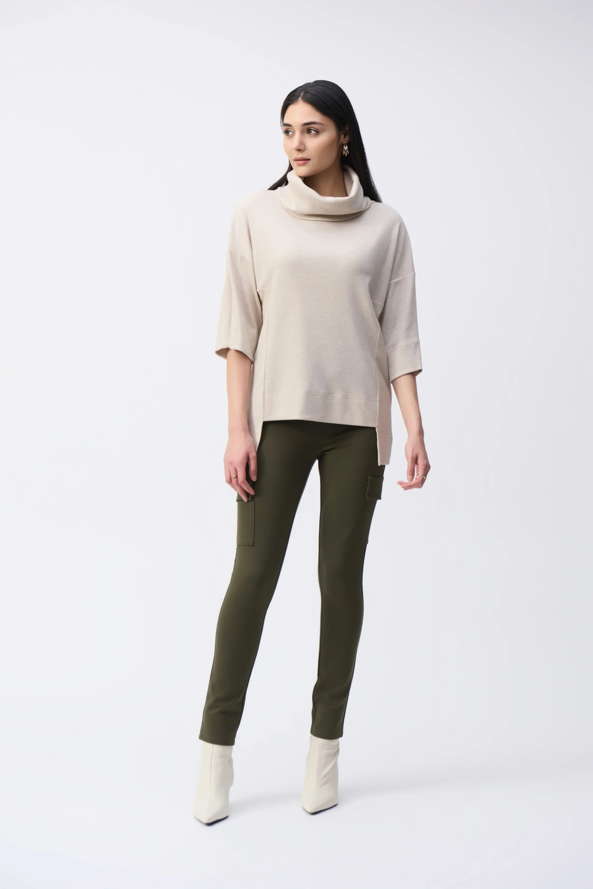 Joseph Ribkoff Oatmeal/Vanilla Long Boxy Top Style 243165 - Image 4