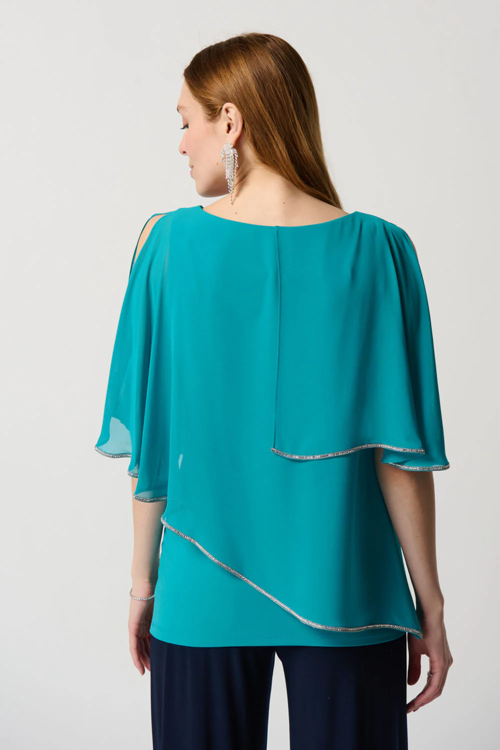 Joseph Ribkoff Ocean Blue Chiffon Poncho-Style V-Neck Top Style 231720 - Image 3