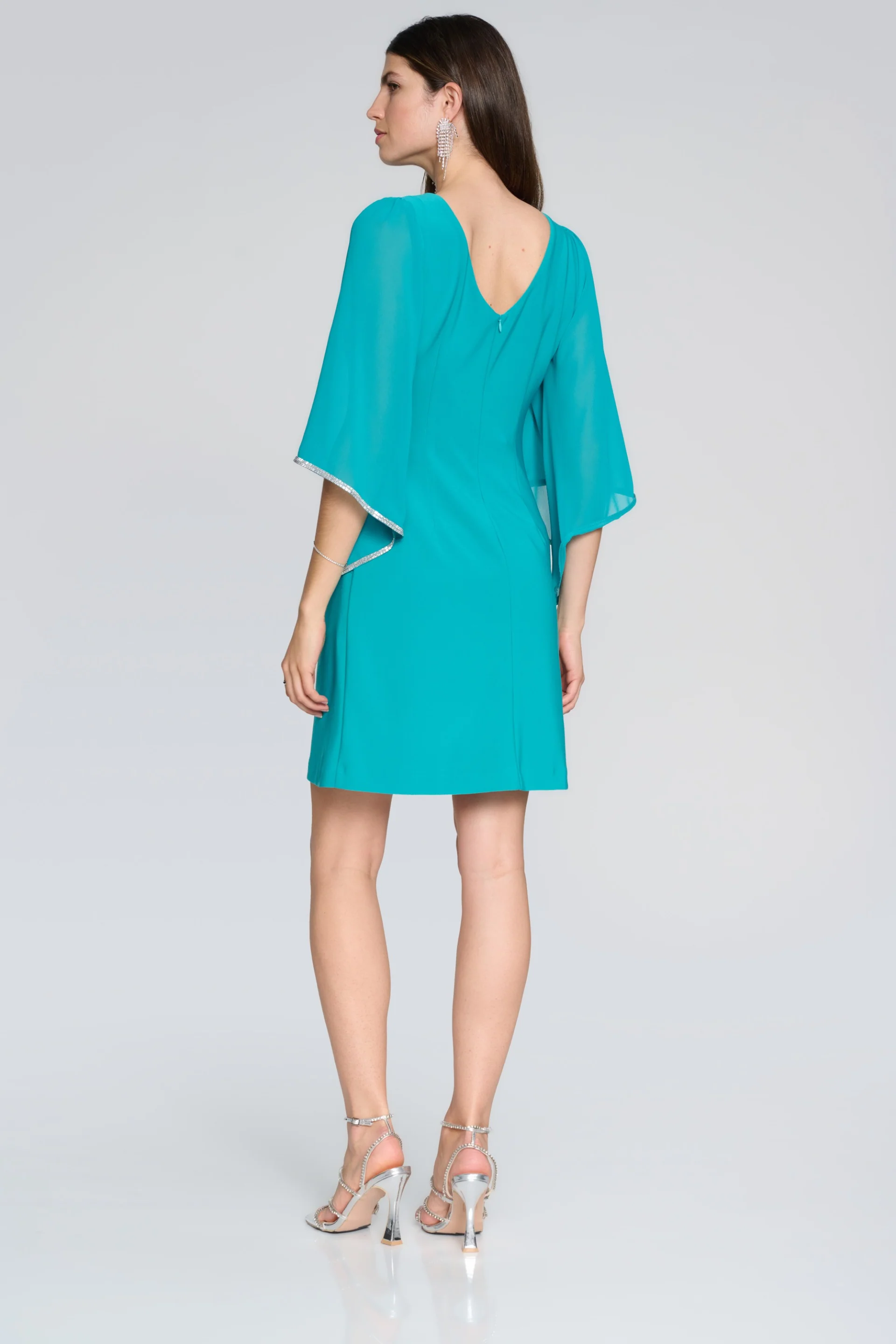 Joseph Ribkoff Ocean Blue Dress with Chiffon Sleeves Style 241709 - Image 2