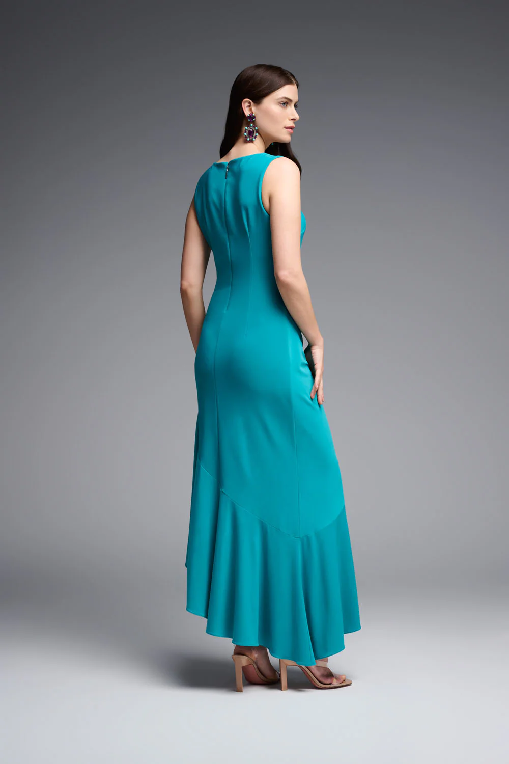 Joseph Ribkoff Ocean Blue Fit And Flare Flounce Hem Maxi Dress Style 231701 - Image 4
