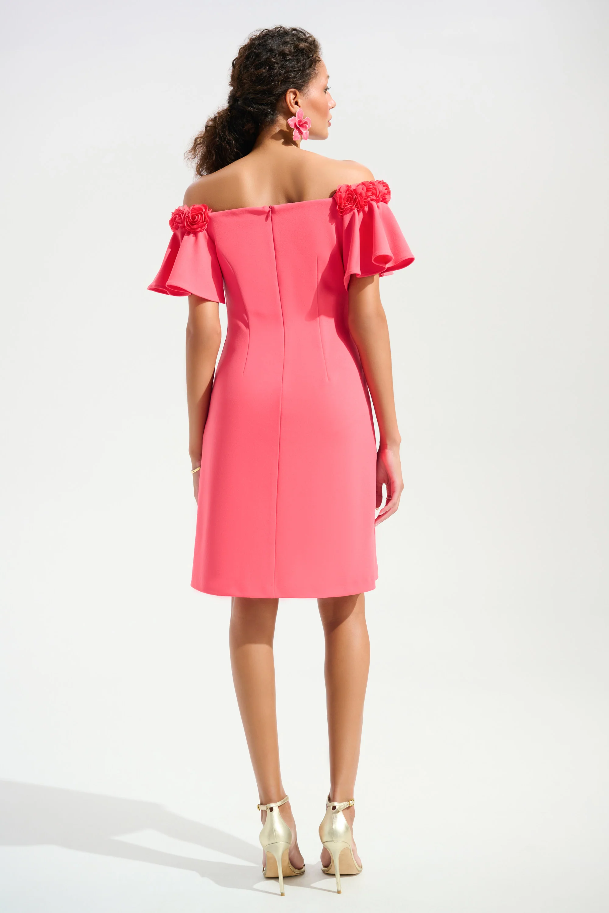 Joseph Ribkoff Off-Shoulder Shift Dress With 3D Flower Trim Style 261734 - Image 4