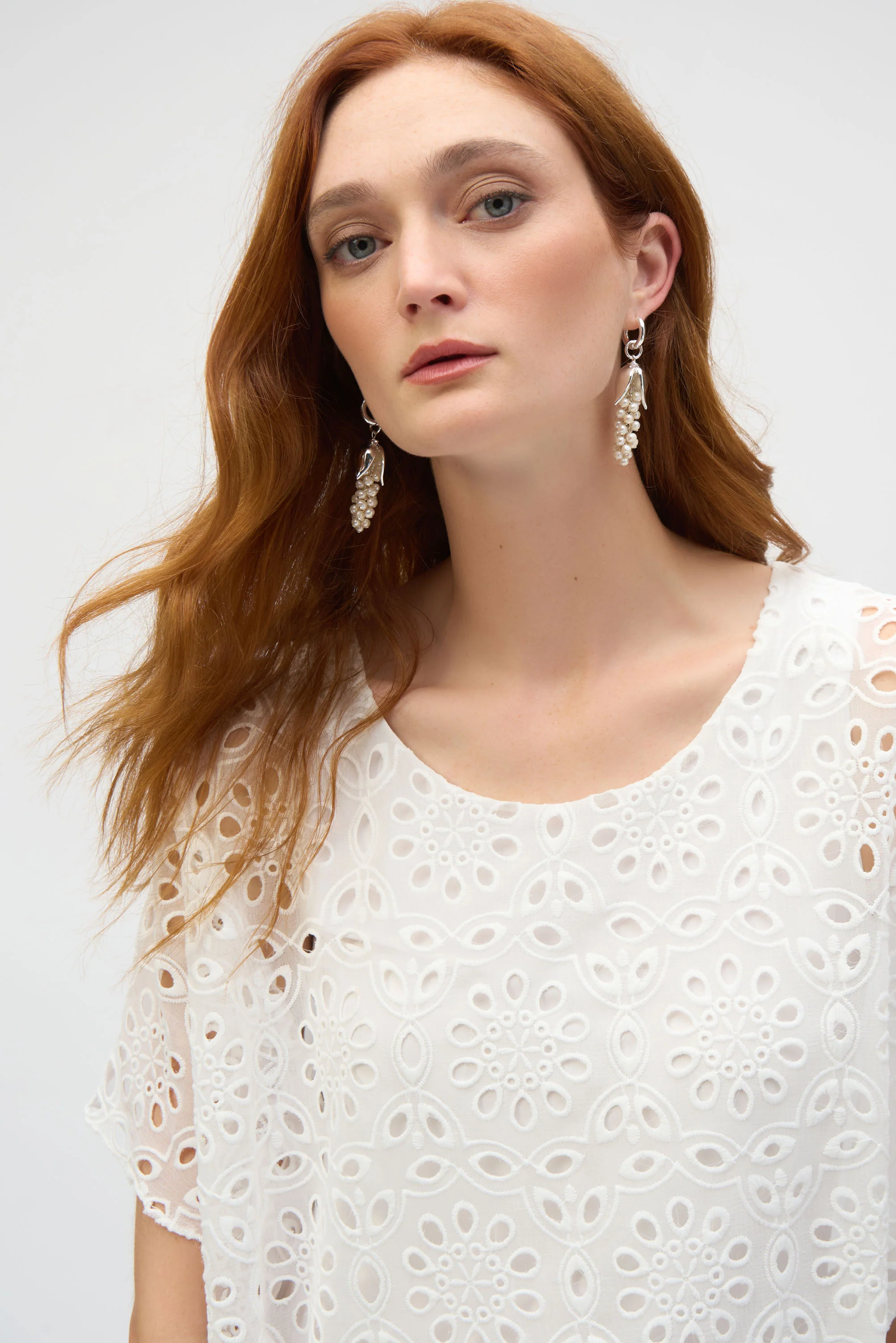 Joseph Ribkoff Off-White Embroidered Georgette Boxy Top Style 252069 - Image 2
