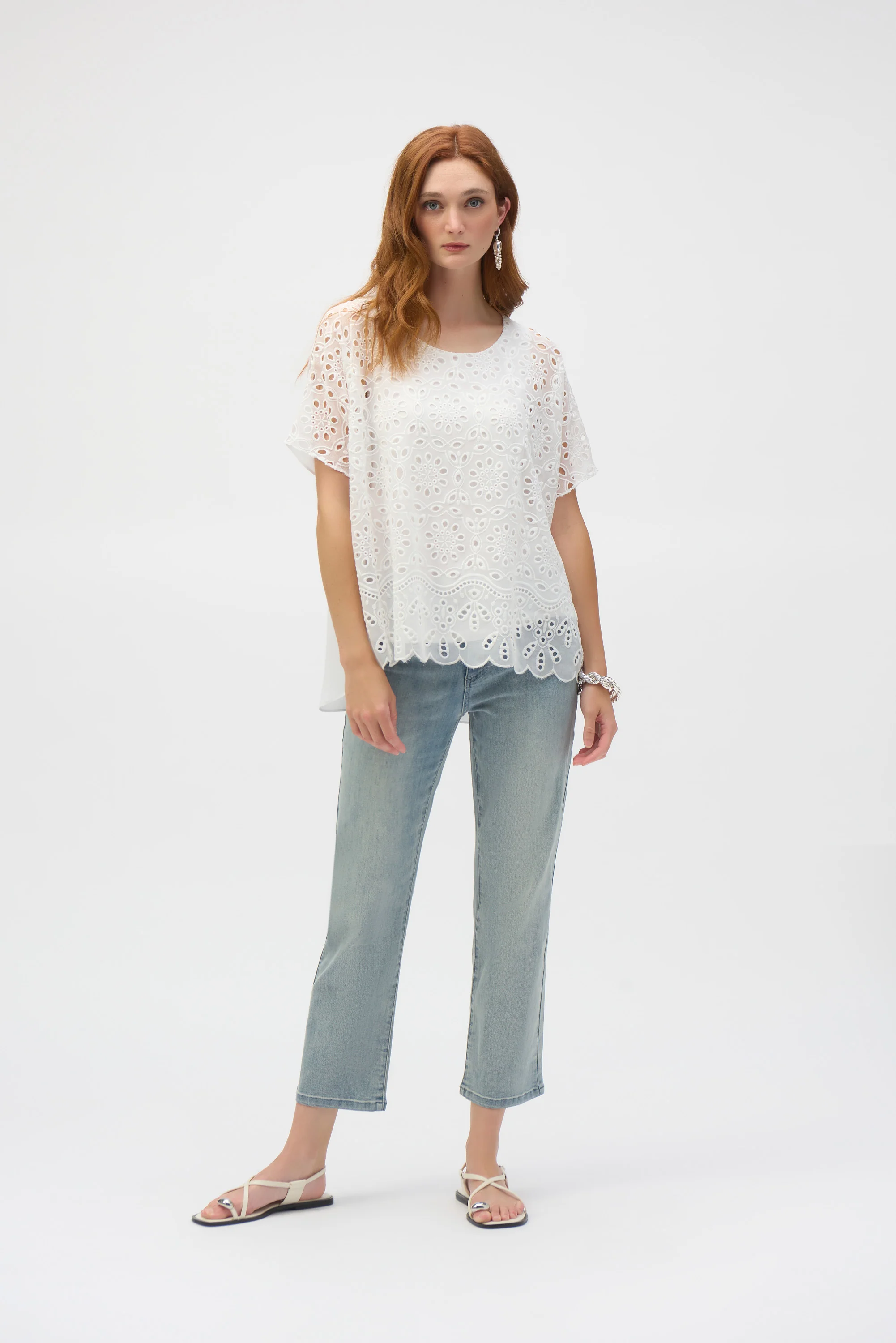 Joseph Ribkoff Off-White Embroidered Georgette Boxy Top Style 252069 - Image 3