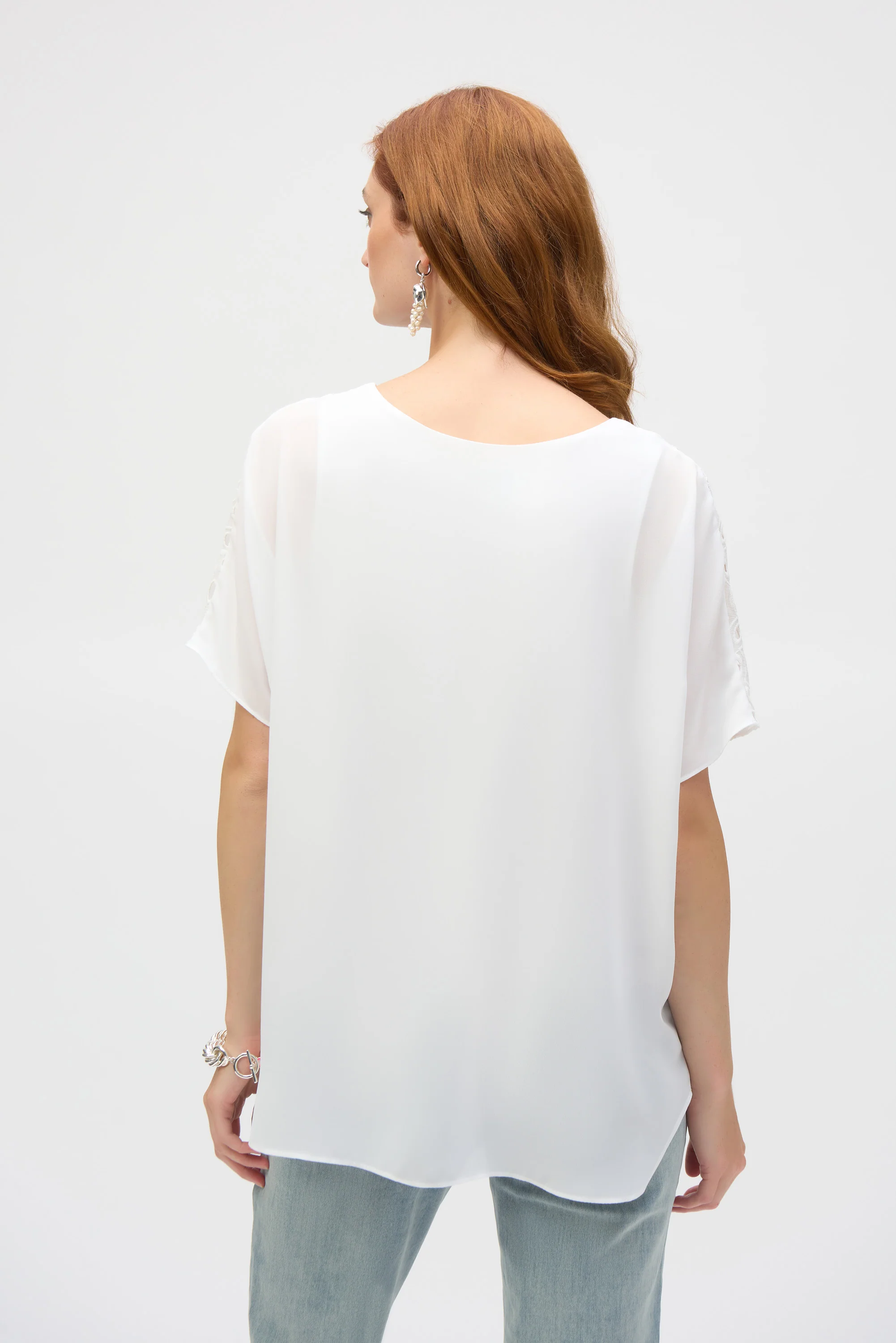 Joseph Ribkoff Off-White Embroidered Georgette Boxy Top Style 252069 - Image 4