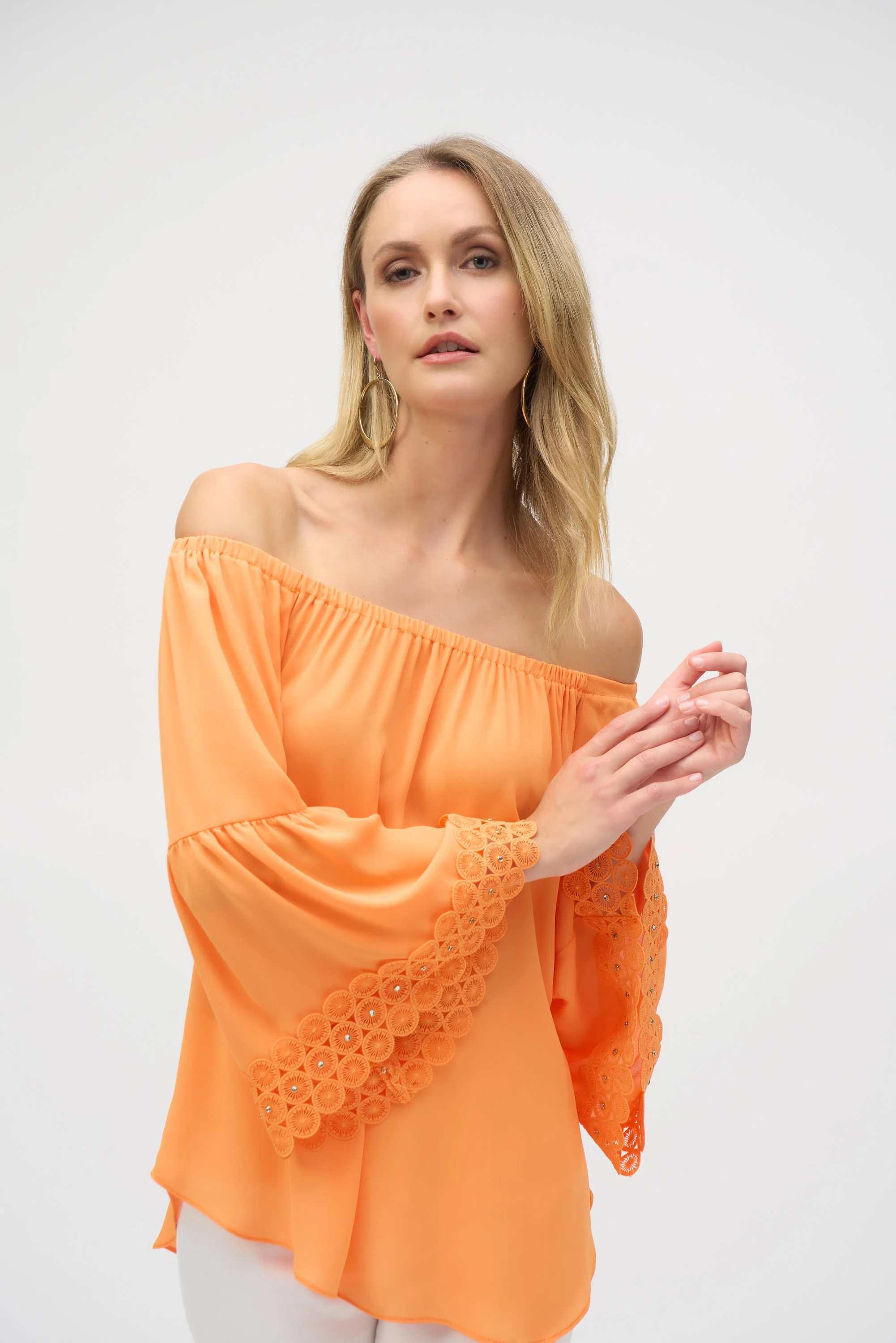 Joseph Ribkoff Georgette Off-Shoulder Flared Top Style 252086