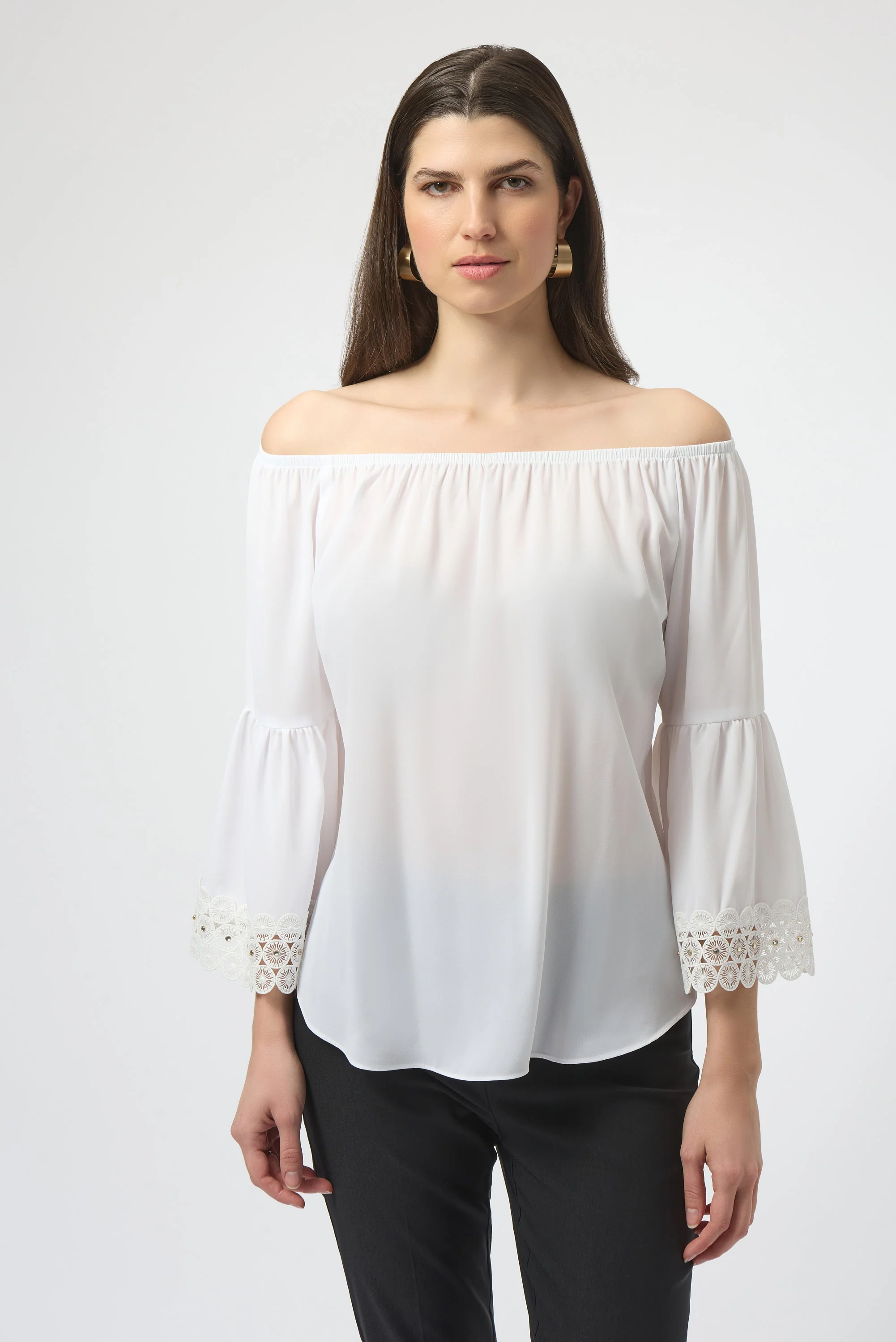 Joseph Ribkoff Georgette Off-Shoulder Flared Top Style 252086 - Image 4