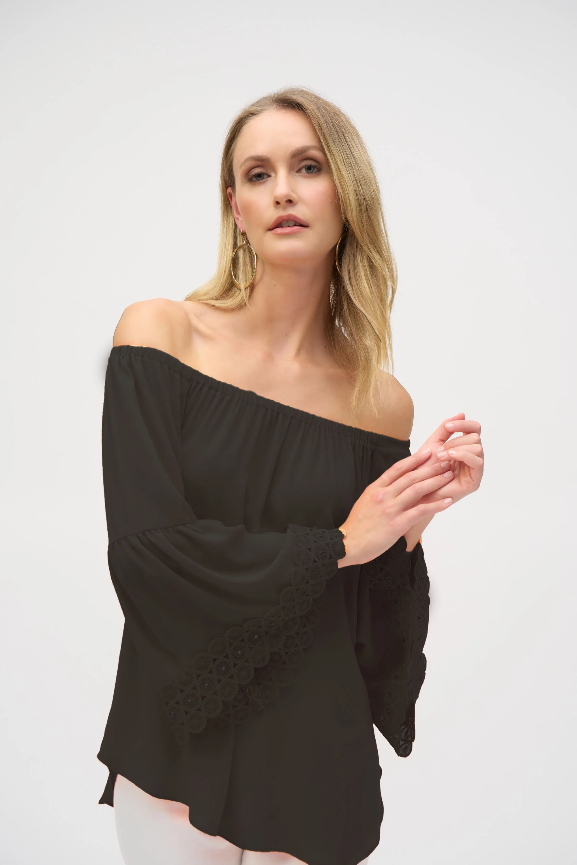 Joseph Ribkoff Georgette Off-Shoulder Flared Top Style 252086 - Image 6