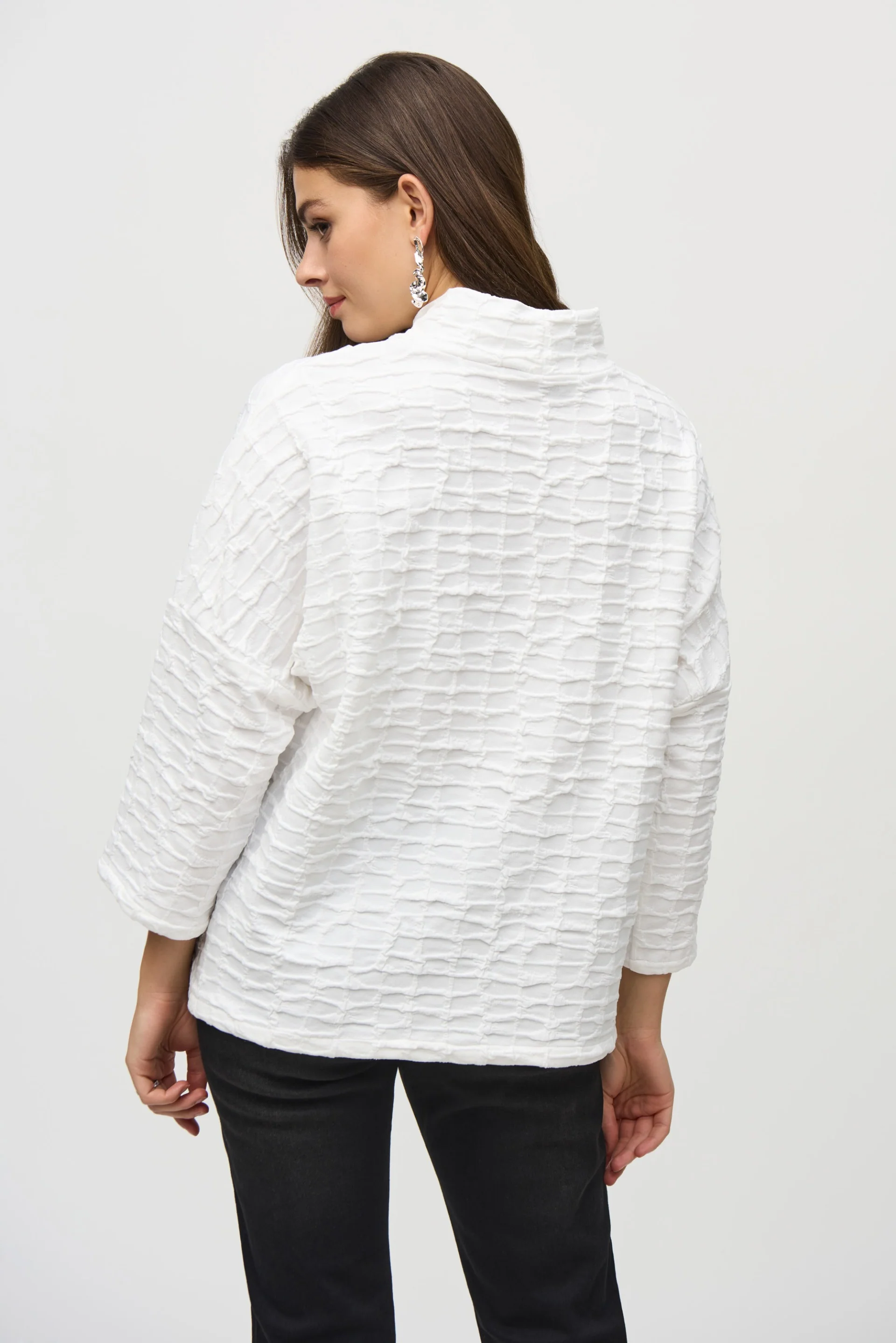 Joseph Ribkoff Off-White Jacquard Sweater Knit Boxy Top Style 244104 - Image 2