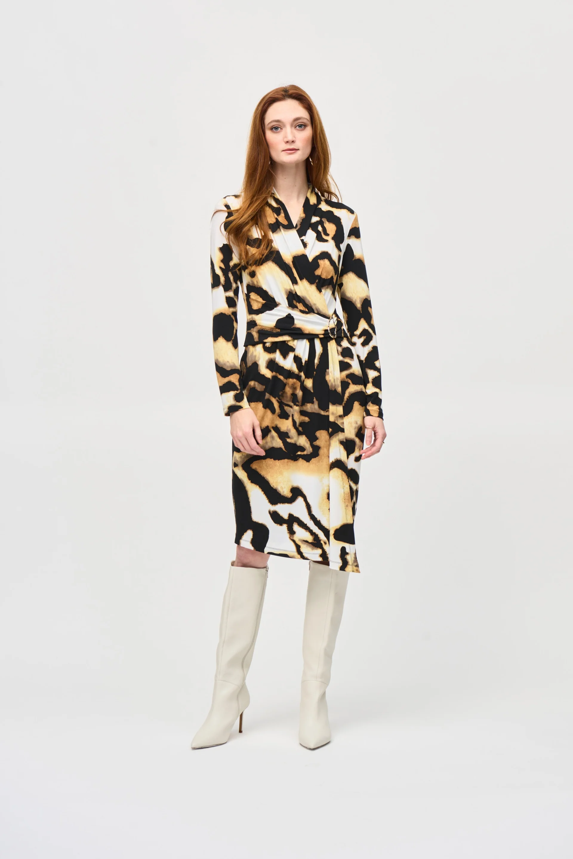 Joseph Ribkoff Off-White/Multi Animal Print Wrap Dress Style 243143 - Image 4