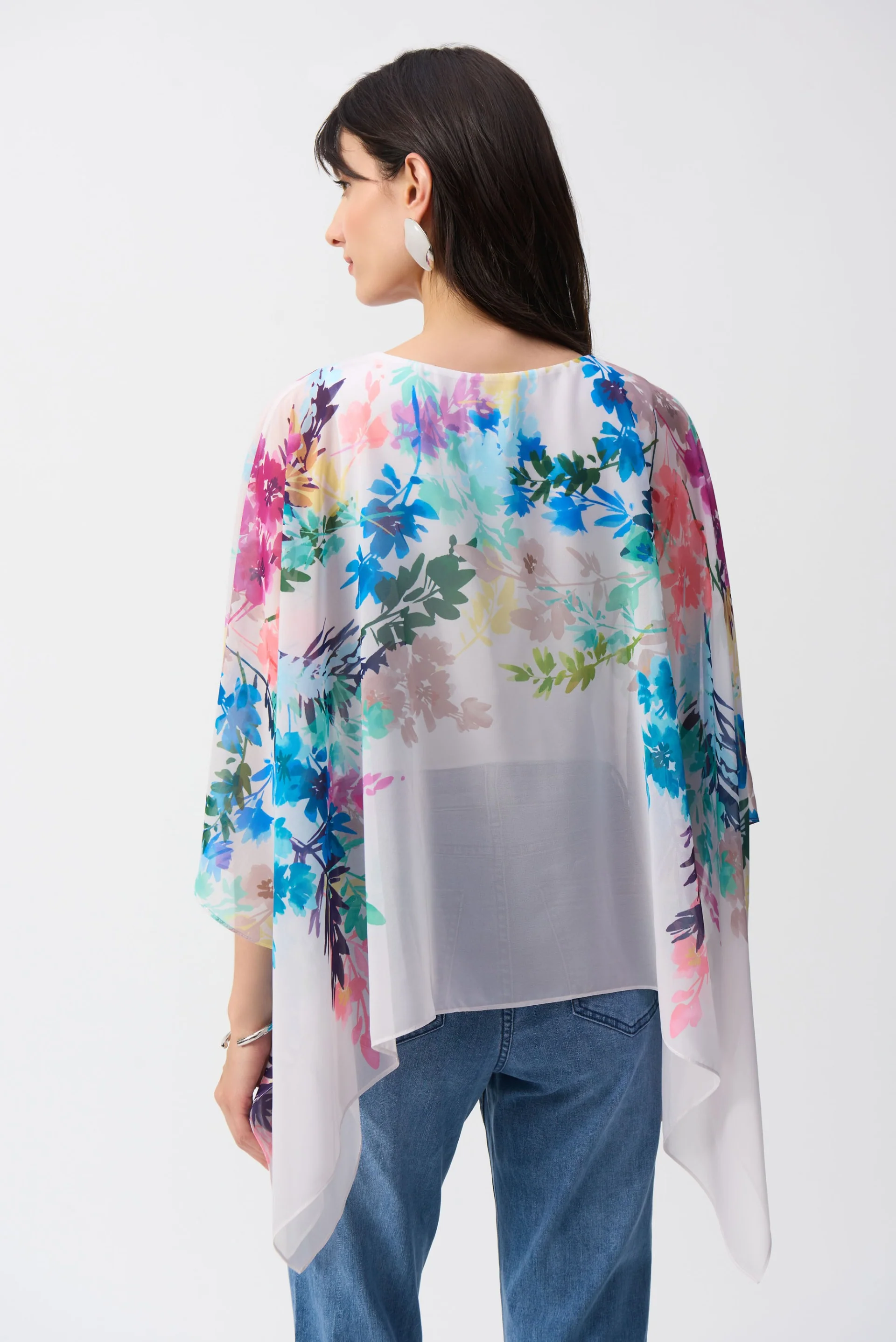 Joseph Ribkoff Off-White/Multi Chiffon Floral Print Poncho Top Style 251238 - Image 2