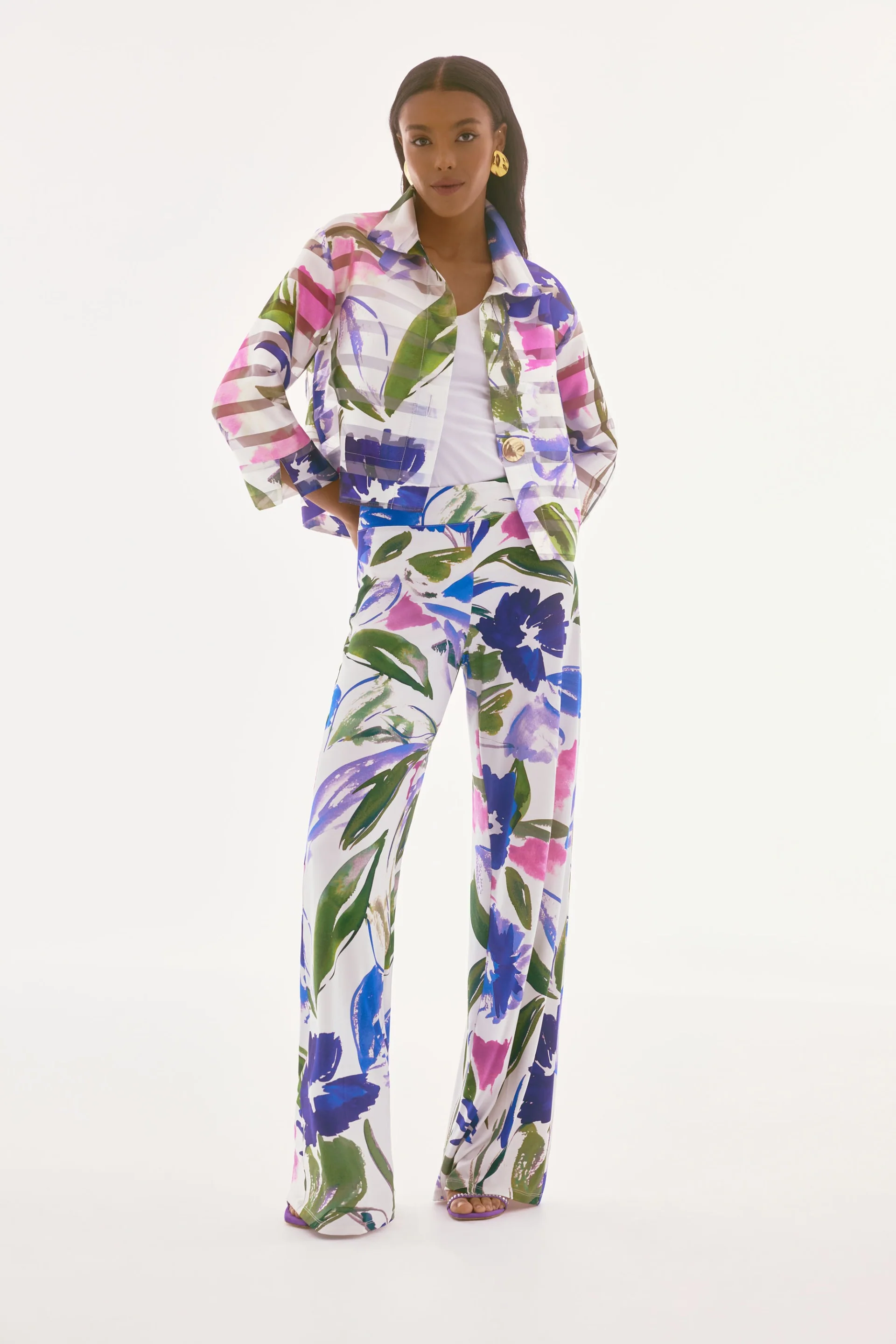 Joseph Ribkoff Off-White/Multi Floral Print Wide Leg Pants Style 251770 - Image 3