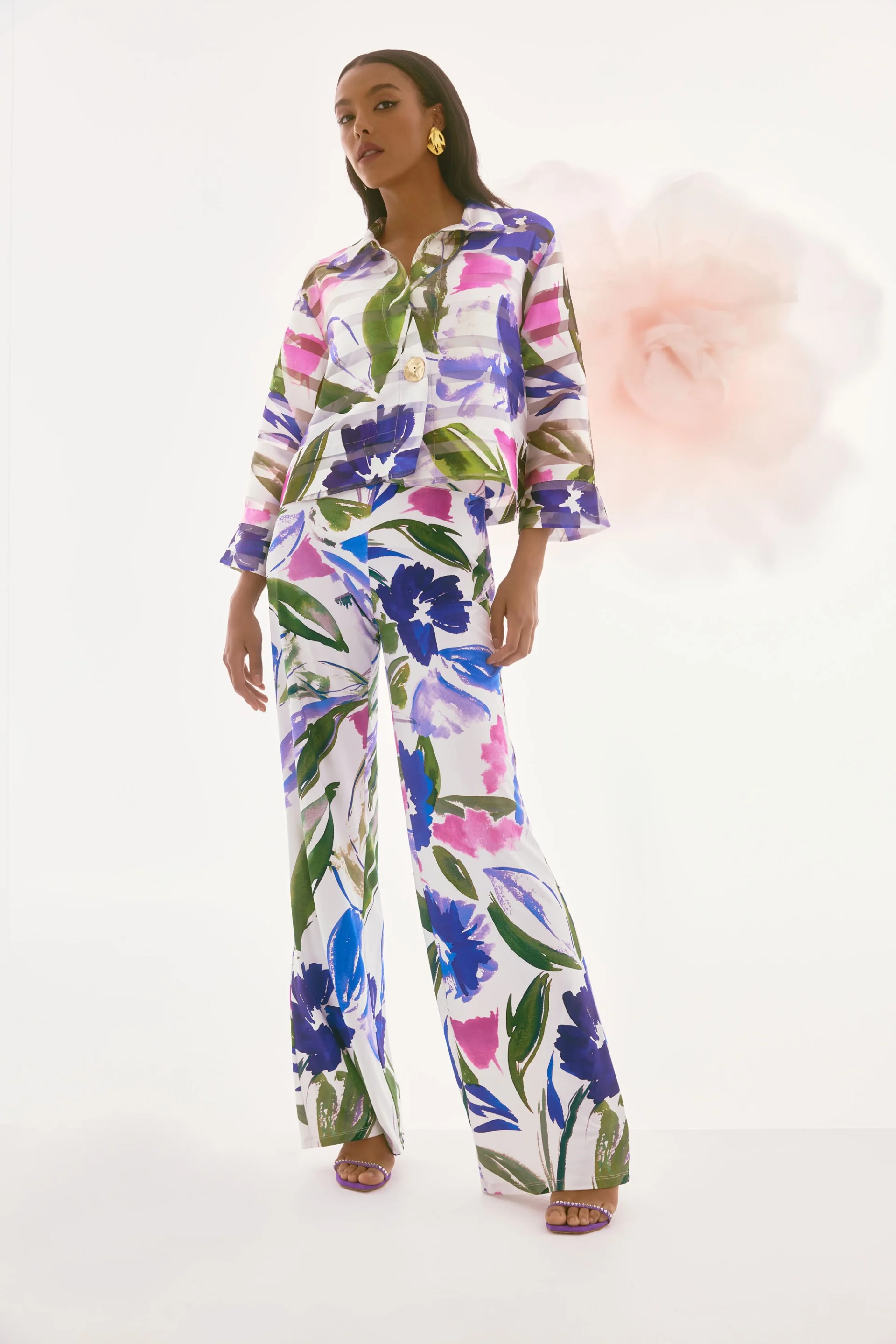Joseph Ribkoff Off-White/Multi Floral Print Wide Leg Pants Style 251770 - Image 4