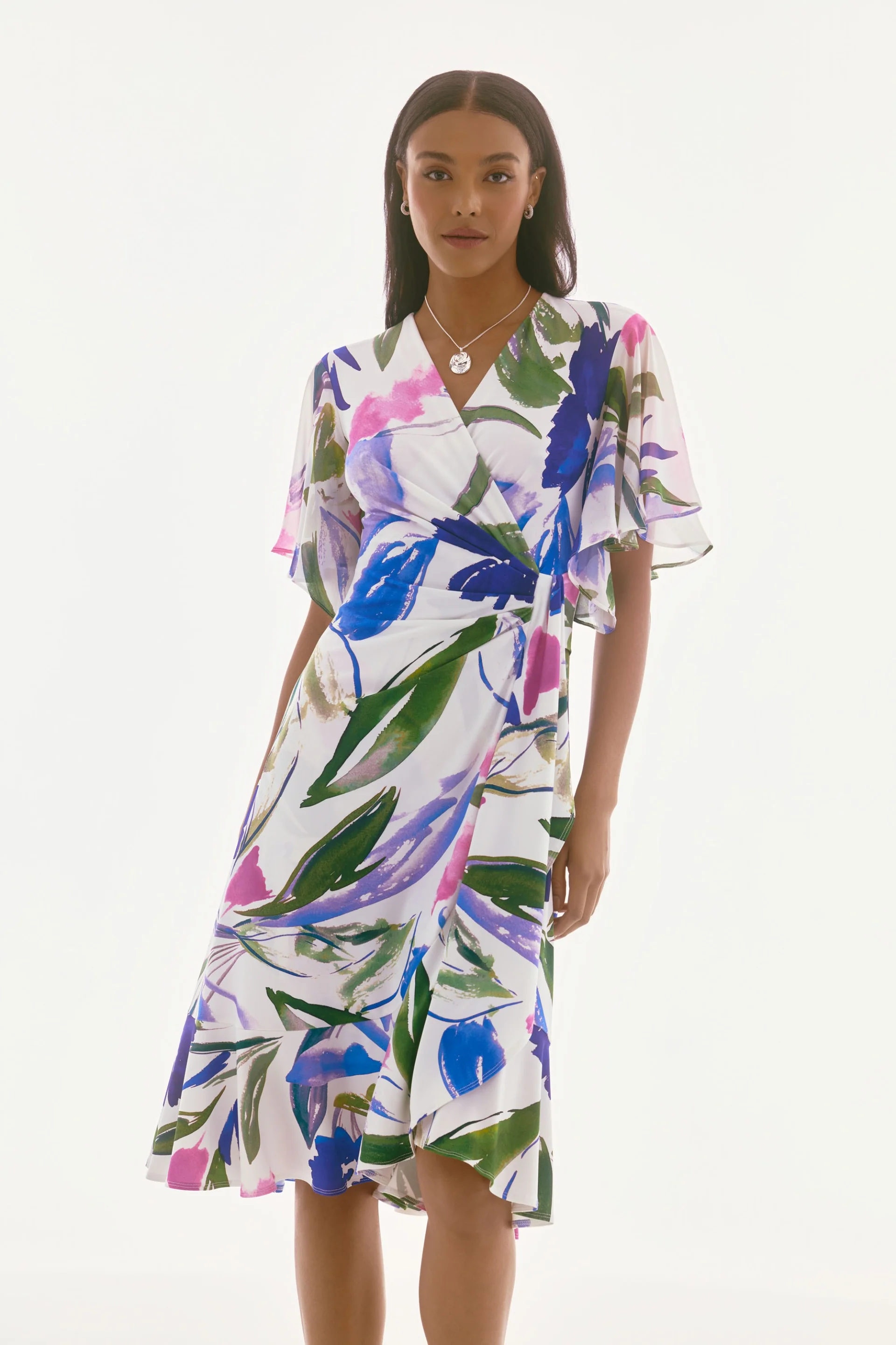 Joseph Ribkoff Off-White/Multi Floral Print Wrap Dress Style 251707 - Image 2