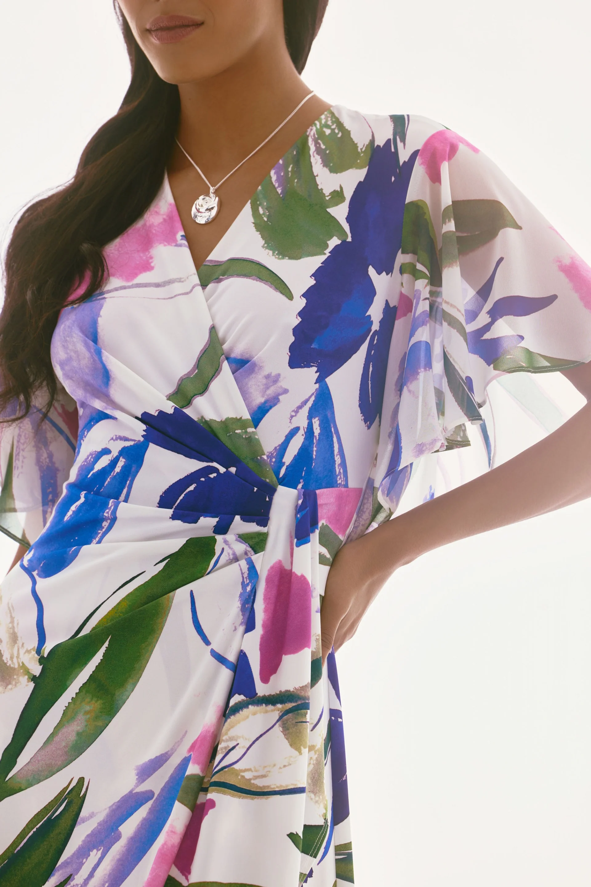 Joseph Ribkoff Off-White/Multi Floral Print Wrap Dress Style 251707 - Image 3
