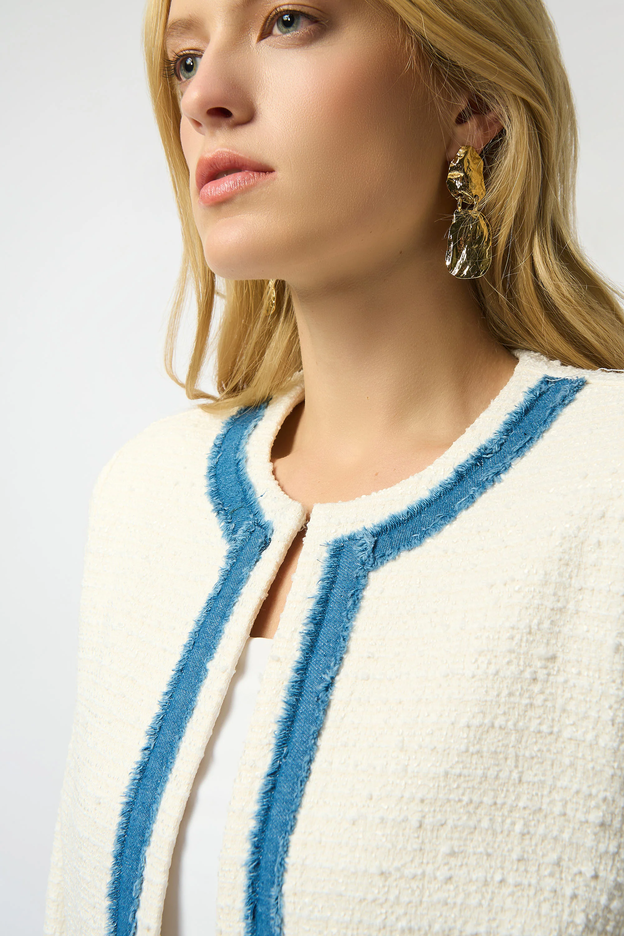 Joseph Ribkoff Off-White Straight Jacket With Denim Trim Style 253108 - Image 3