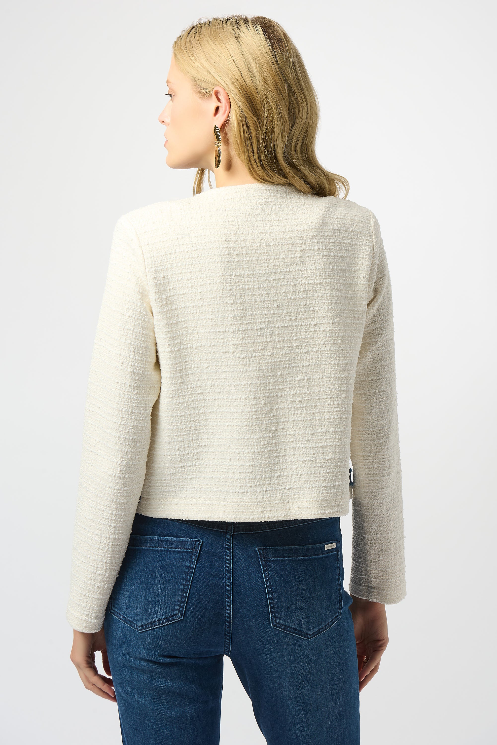 Joseph Ribkoff Off-White Straight Jacket With Denim Trim Style 253108 - Image 4