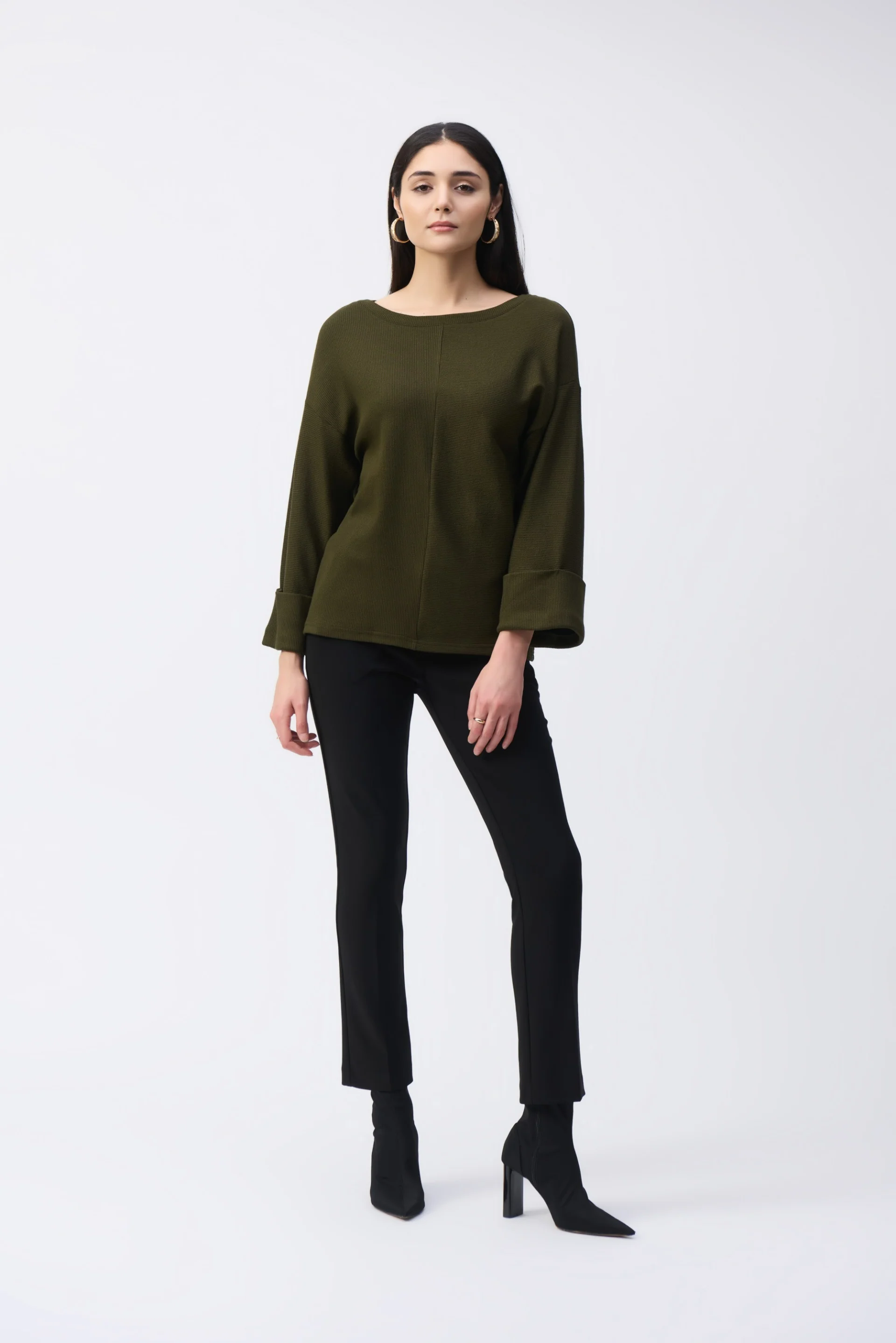 Joseph Ribkoff Olive/Black Boxy Top Style 243103 - Image 3