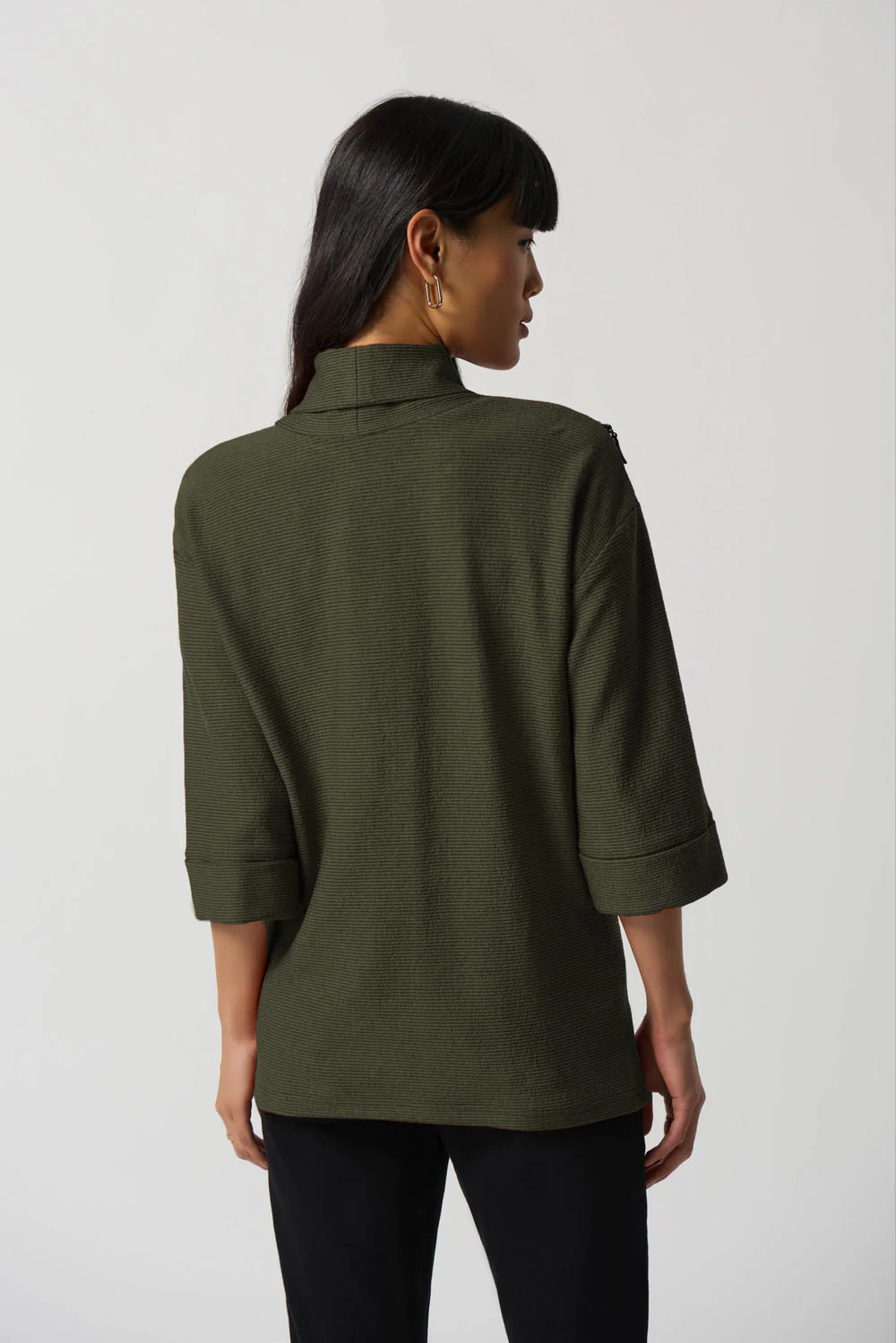 Joseph Ribkoff Olive/Black Cowl-Collar Boxy Sweater Style 233126 - Image 2