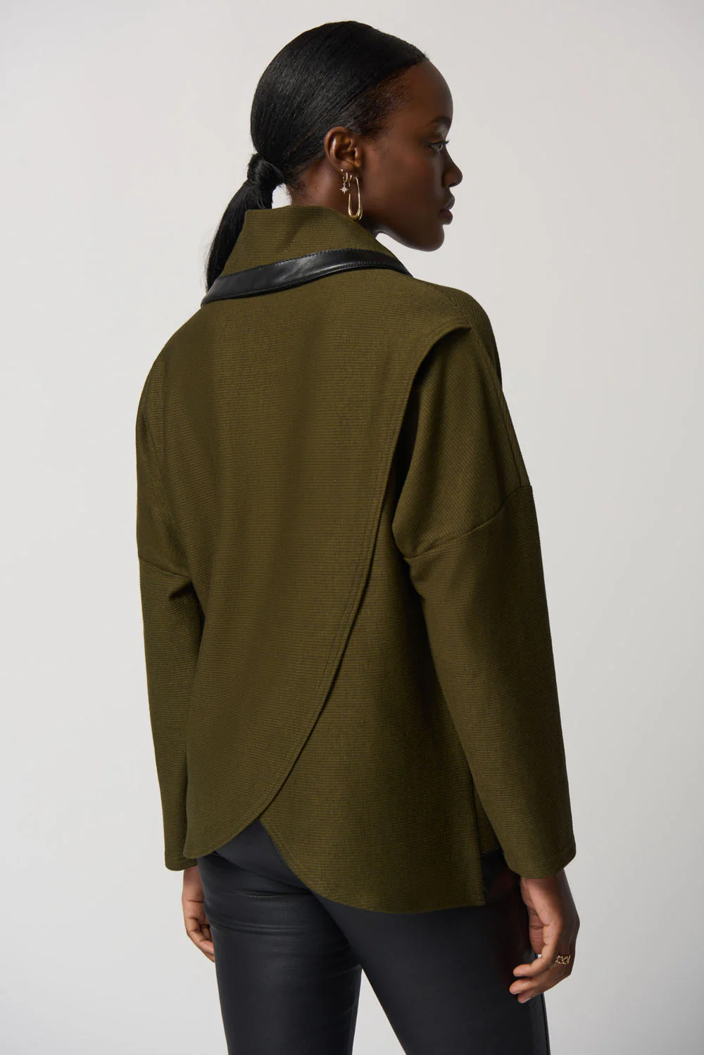 Joseph Ribkoff Olive/Black Cowl Neckline Sweater Style 233041 - Image 3