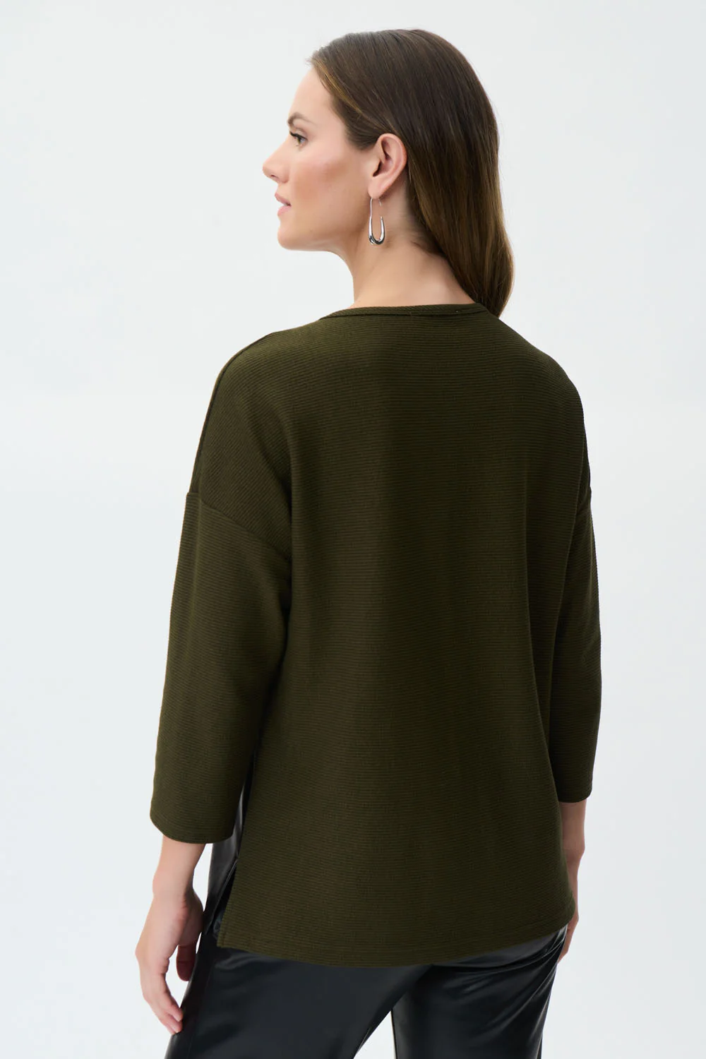 Joseph Ribkoff Olive/Black Faux Leather Patch Top Style 223025 - Image 3