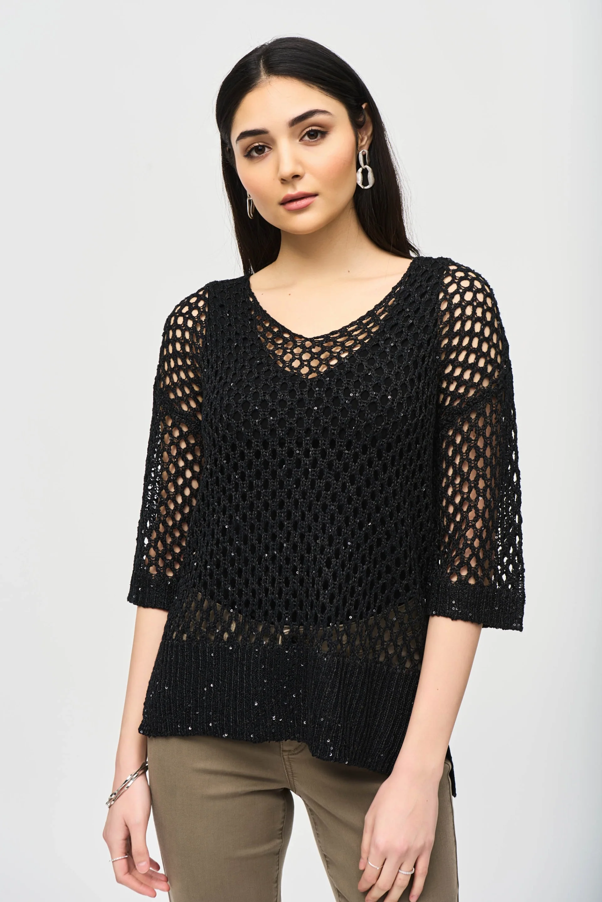 Joseph Ribkoff Open Stitch Sweater with Sequins Style 241922 - Image 15
