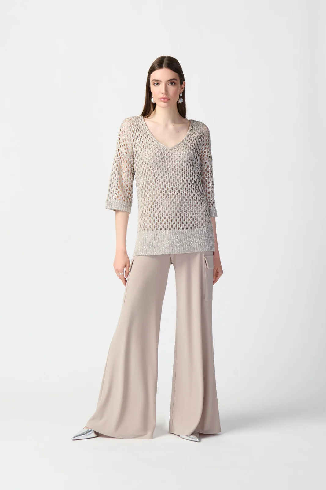 Joseph Ribkoff Open Stitch Sweater with Sequins Style 241922 - Image 3