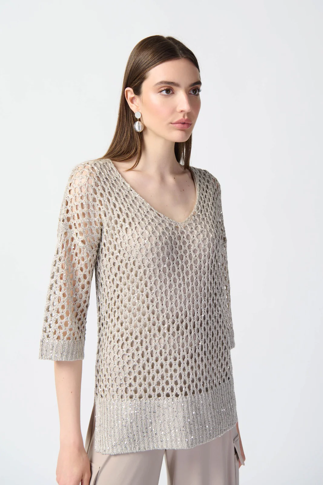 Joseph Ribkoff Open Stitch Sweater with Sequins Style 241922 - Image 4